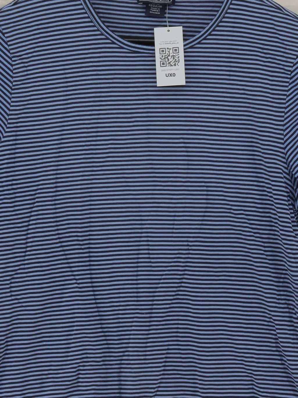 Lands End Men's T-Shirt L Blue Striped 100% Cotton Basic - Image 3
