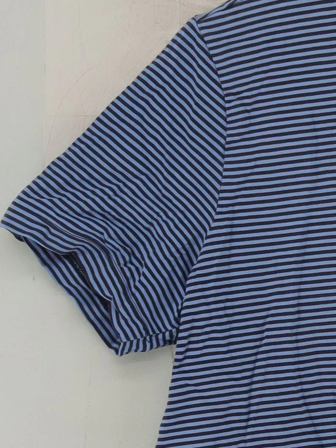 Lands End Men's T-Shirt L Blue Striped 100% Cotton Basic - Image 4