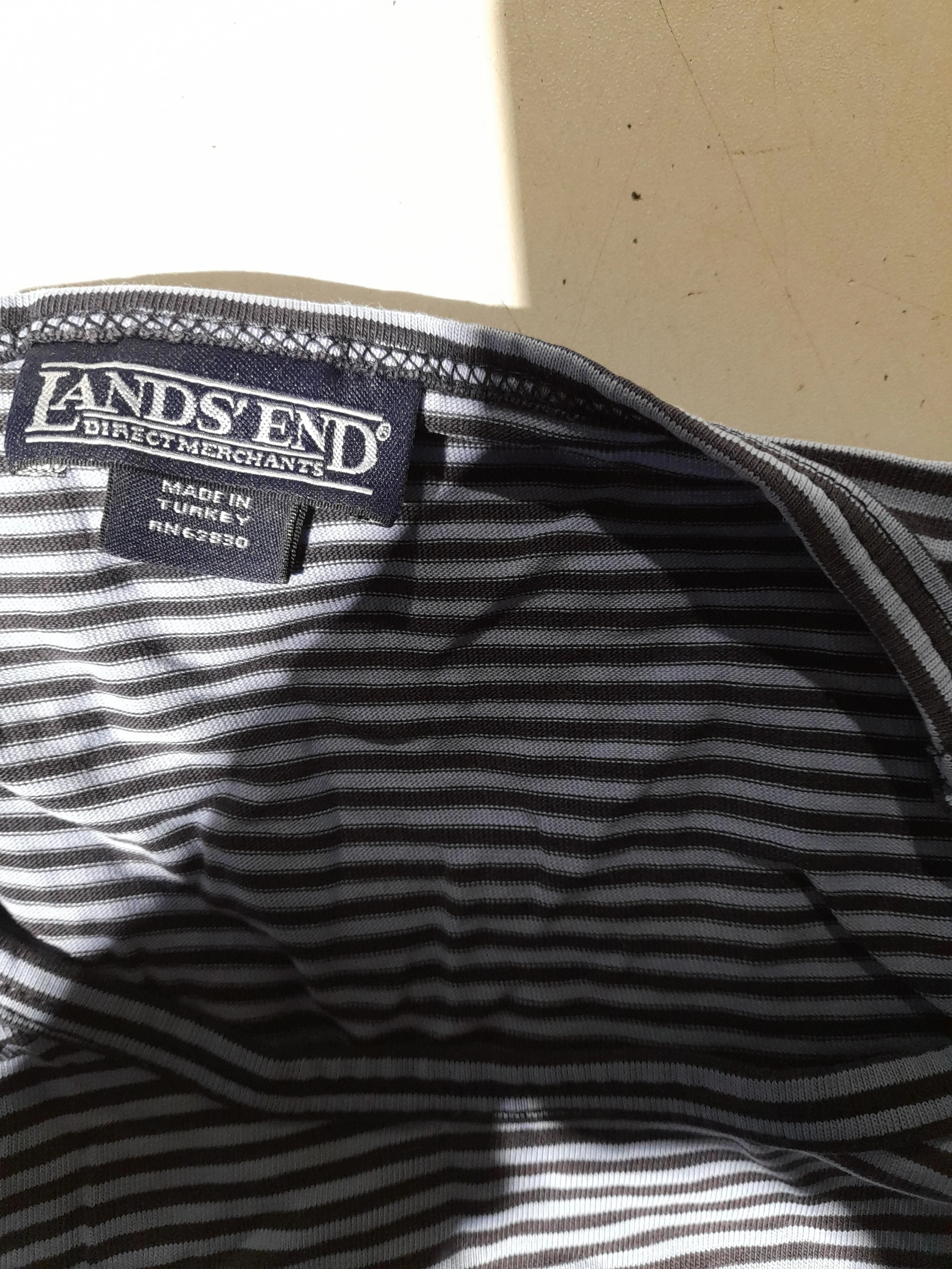 Lands End Men's T-Shirt L Blue Striped 100% Cotton Basic - Image 5