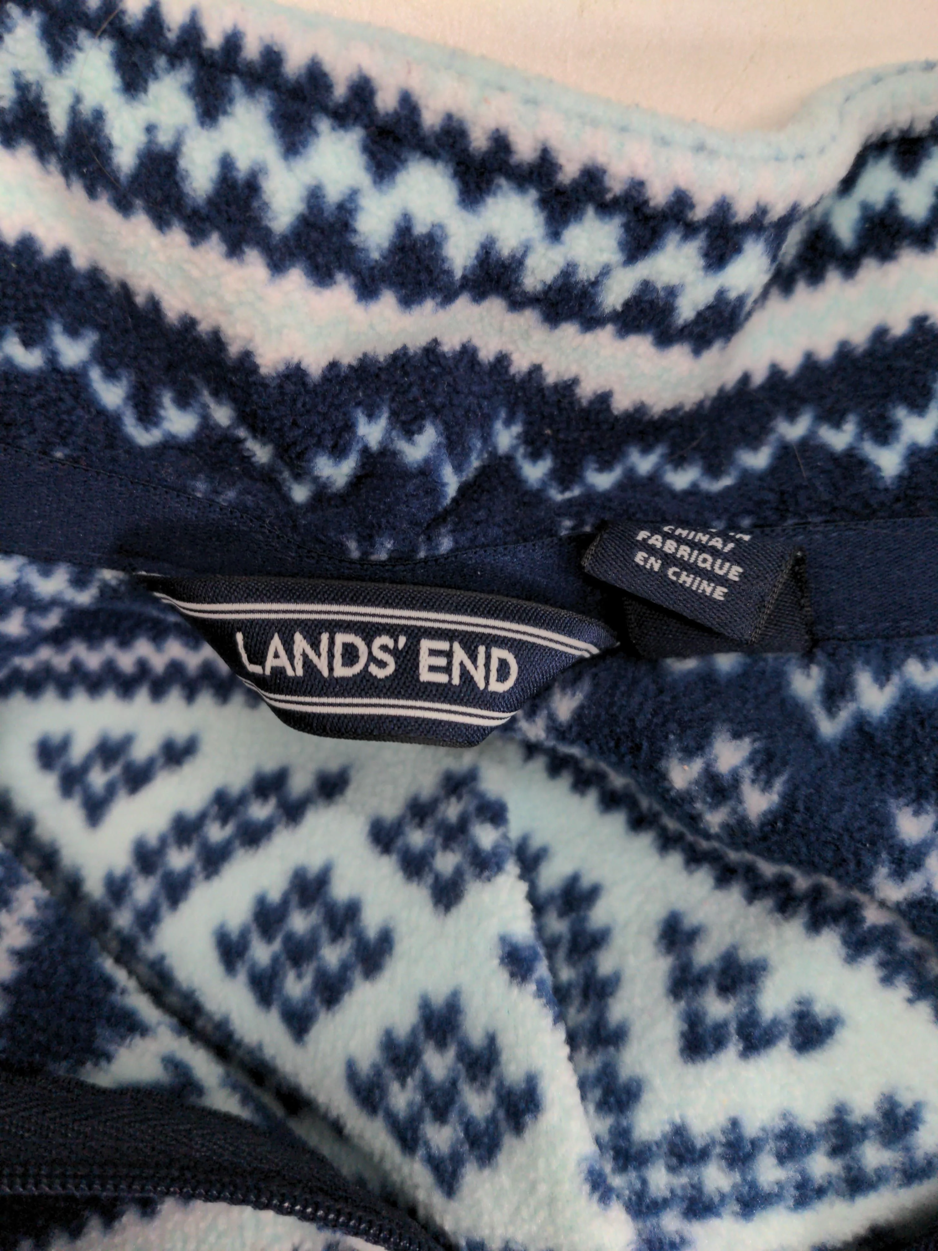 Lands End Women's Hoodie M Blue Geometric 100% Polyester Pullover - Image 5