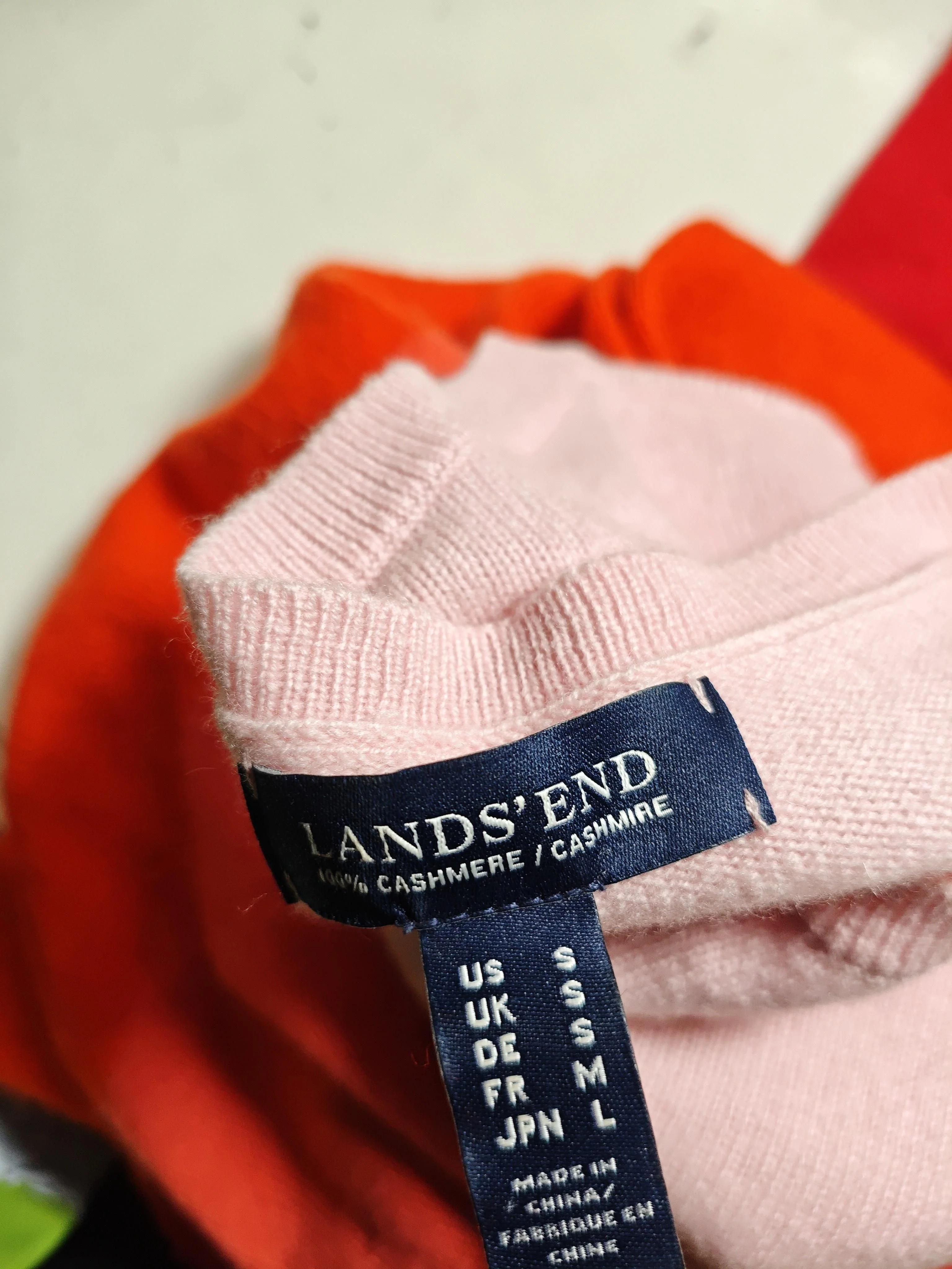 Lands End Women's Jumper UK 10 Multi Striped 100% Cashmere Round Neck Pullover - Image 5
