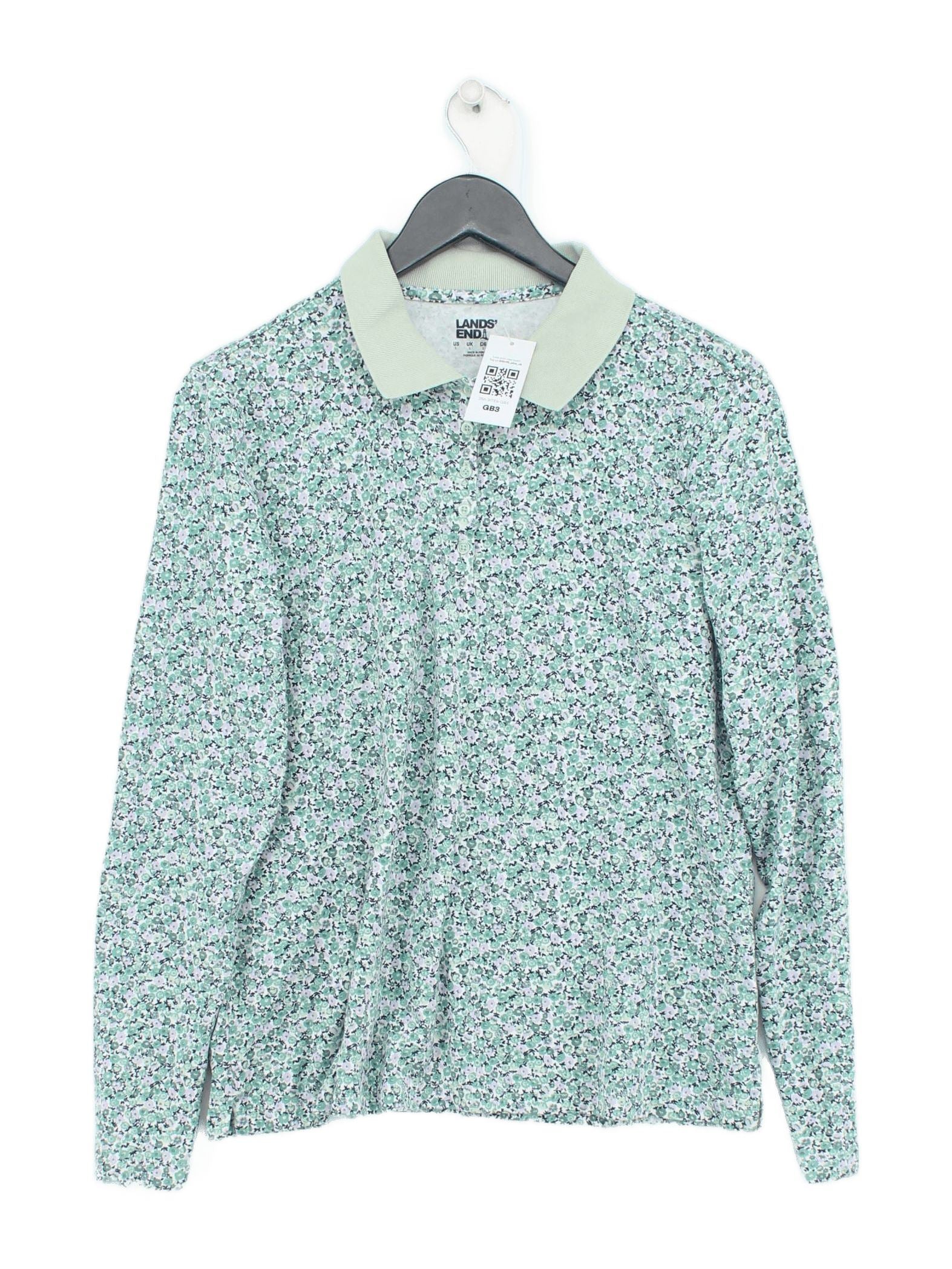 Lands End Women's Polo L Green Cotton with Spandex Basic