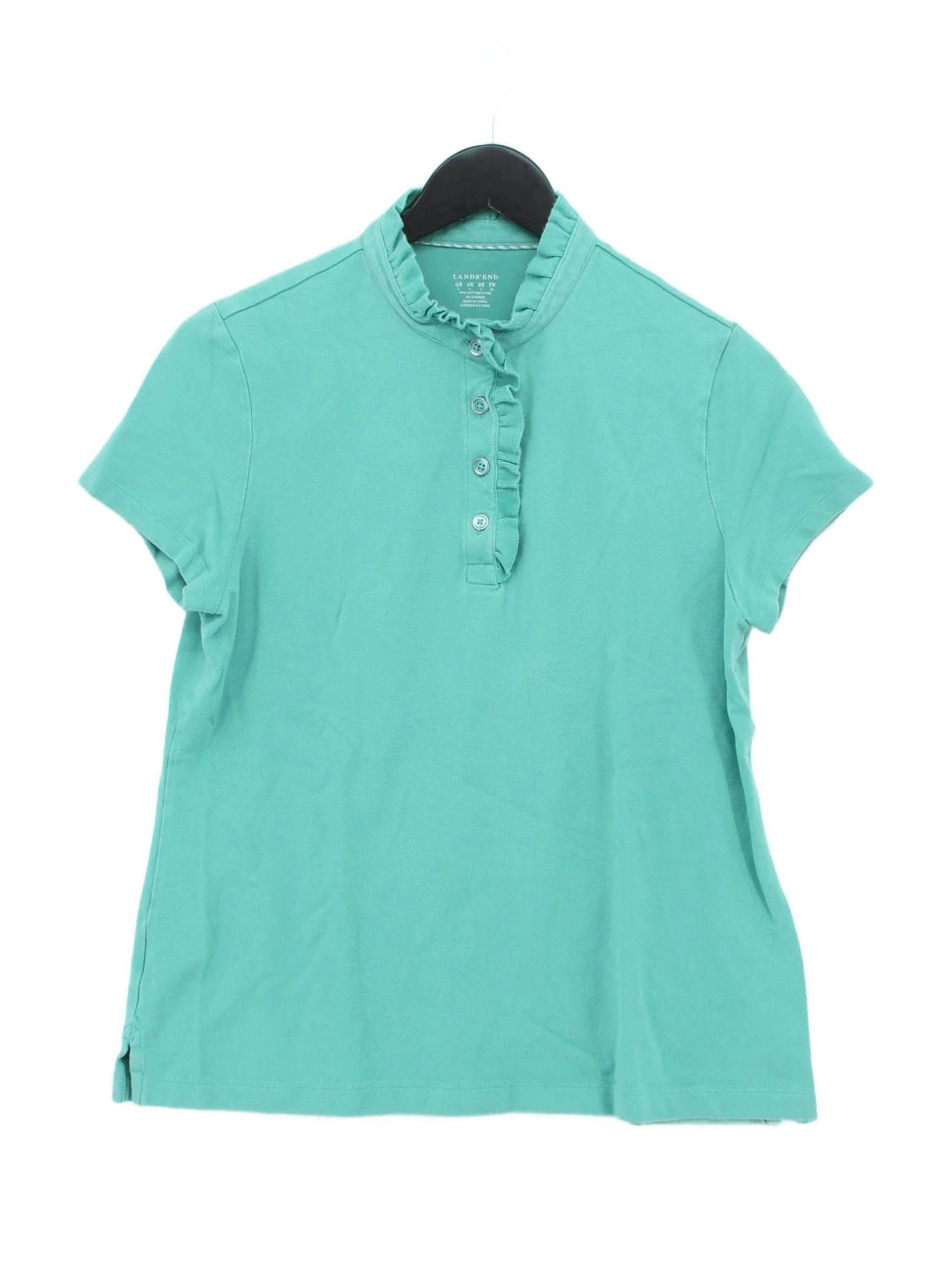 Lands End Women's Polo L Green Cotton with Spandex Short Sleeve Collared Basic