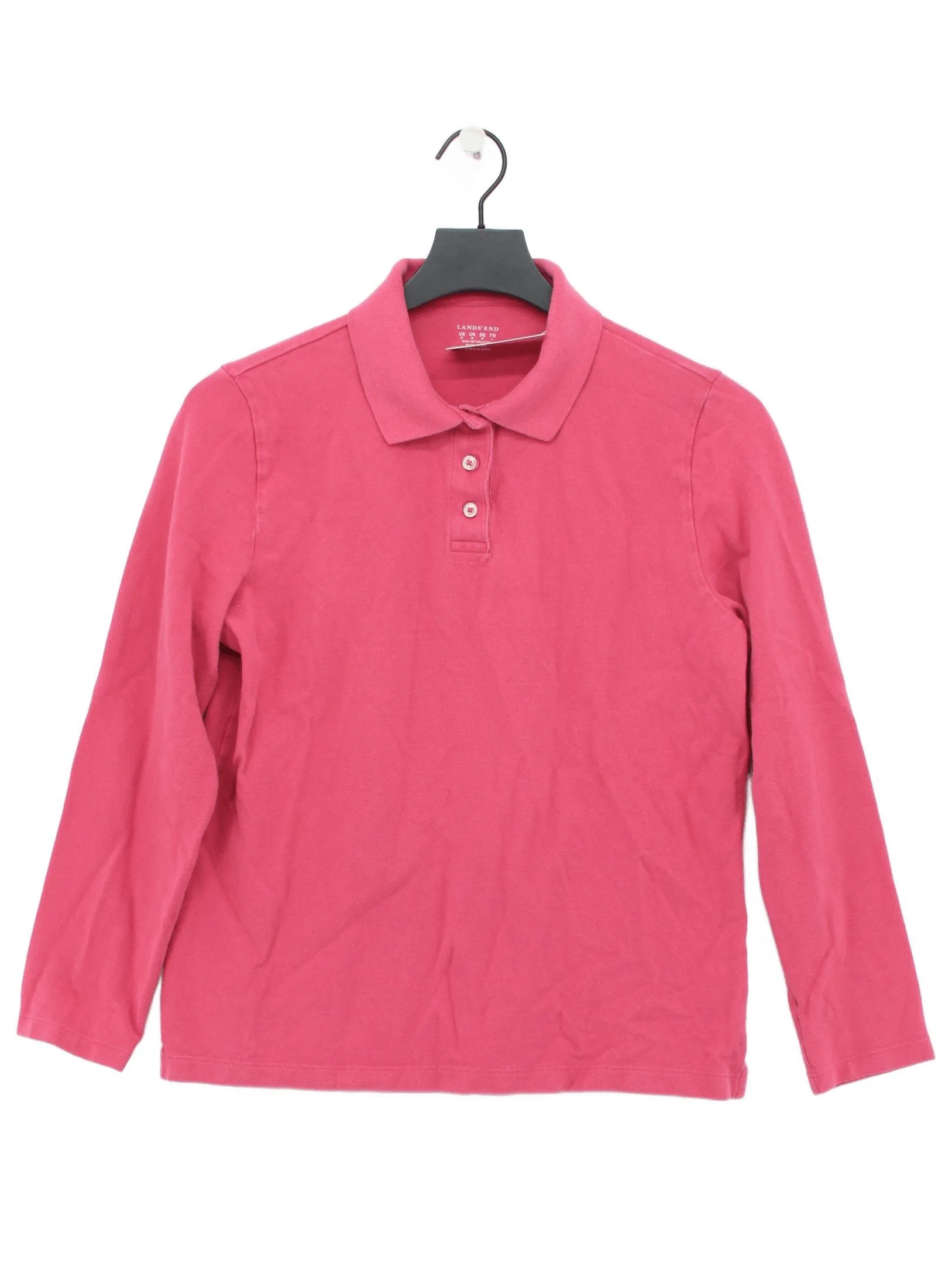 Lands End Women's Polo M Pink 100% Cotton Long Sleeve Collared Basic