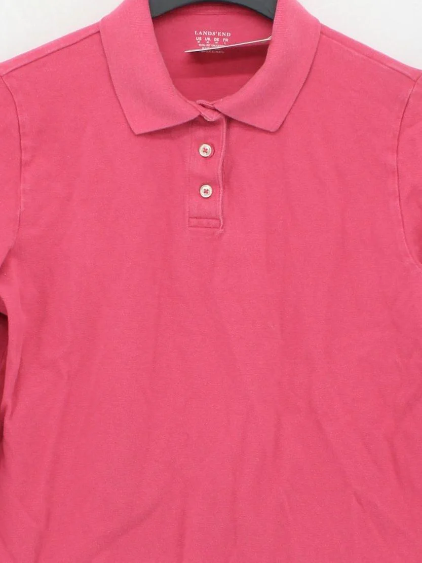 Lands End Women's Polo M Pink 100% Cotton Long Sleeve Collared Basic - Image 3