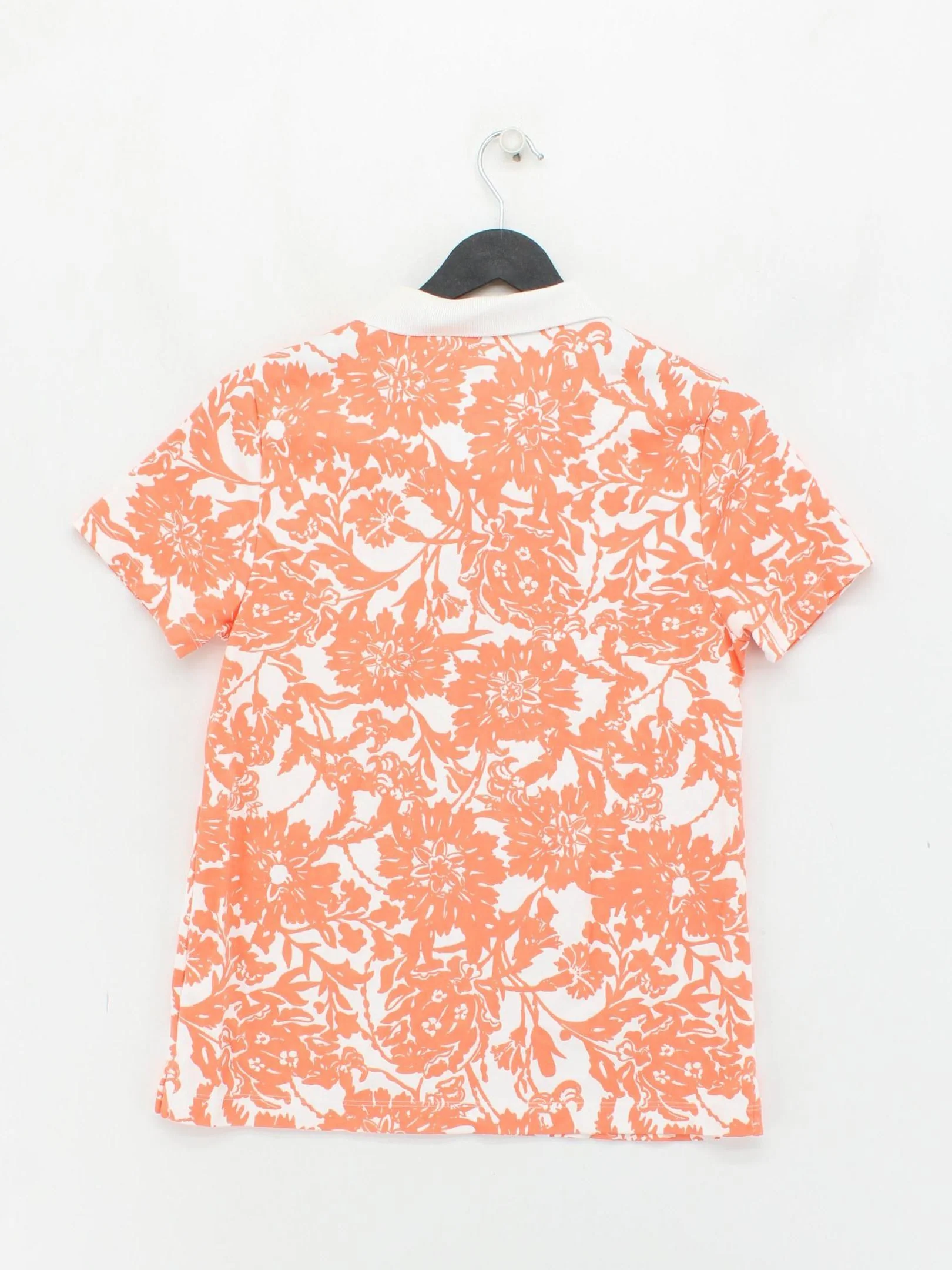 Lands End Women's Polo S Orange Floral 100% Cotton Short Sleeve Collared Basic - Image 2