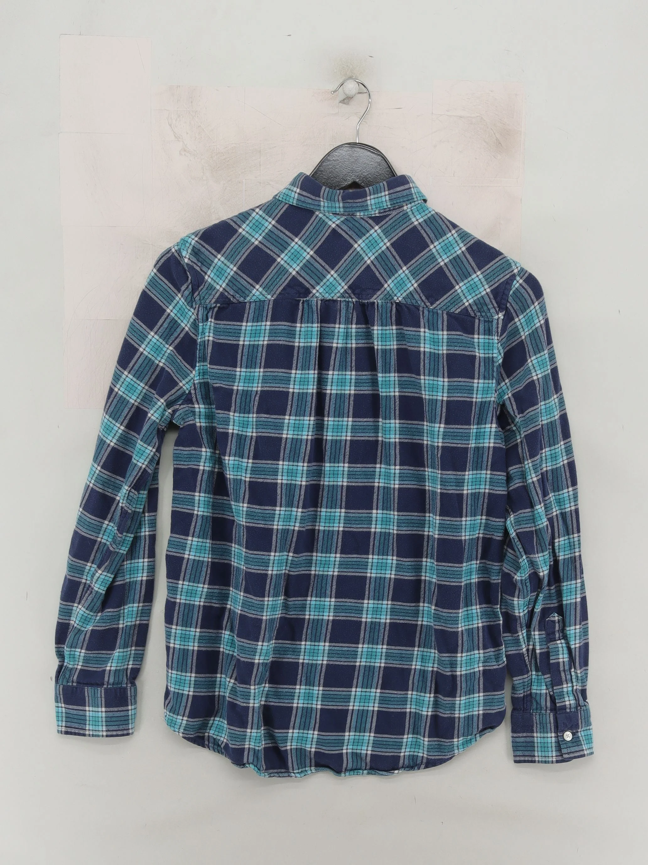 Lands End Women's Shirt M Blue Checkered 100% Cotton Long Sleeve Collared Basic - Image 2