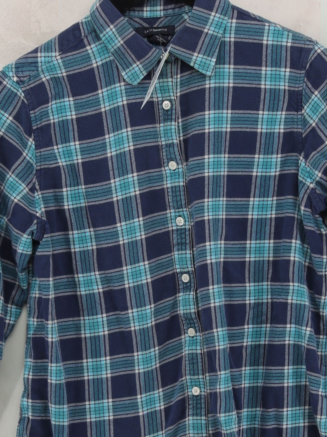 Lands End Women's Shirt M Blue Checkered 100% Cotton Long Sleeve Collared Basic - Image 3