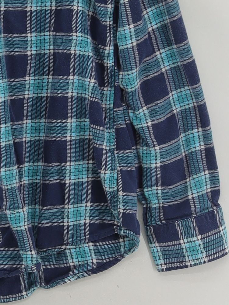 Lands End Women's Shirt M Blue Checkered 100% Cotton Long Sleeve Collared Basic - Image 4