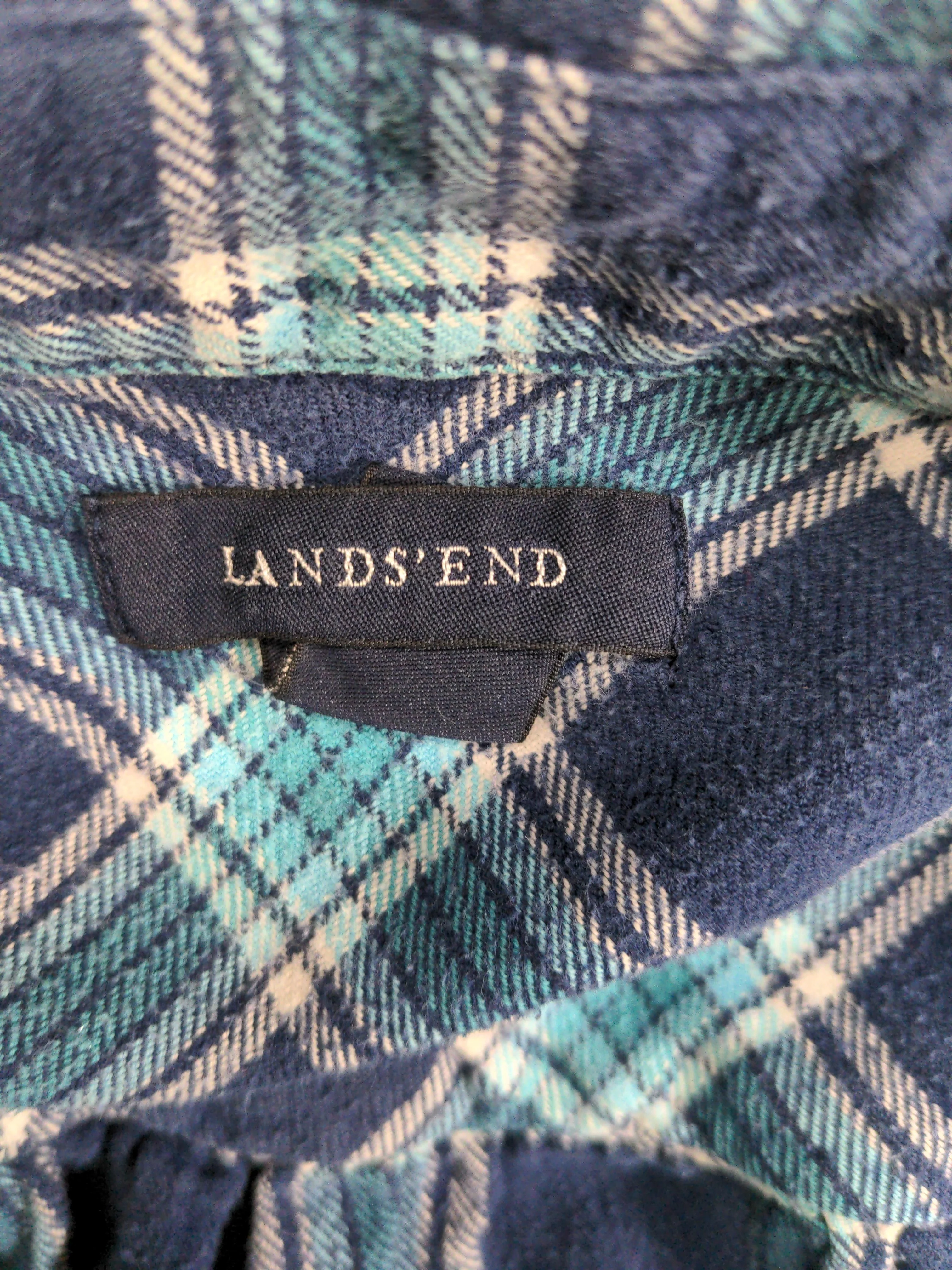 Lands End Women's Shirt M Blue Checkered 100% Cotton Long Sleeve Collared Basic - Image 6