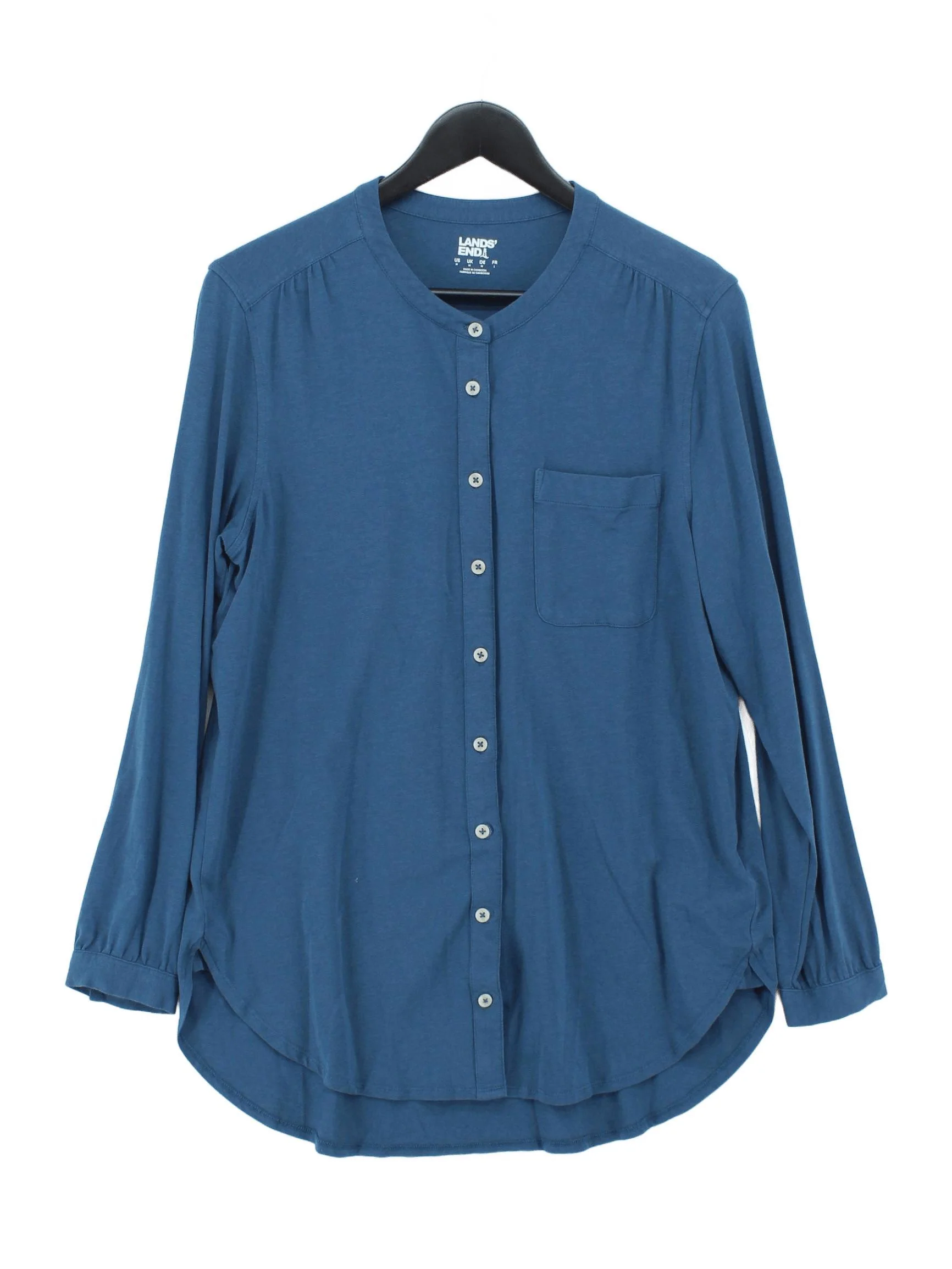 Lands End Women's Shirt M Blue Cotton with Viscose, Elastane Basic
