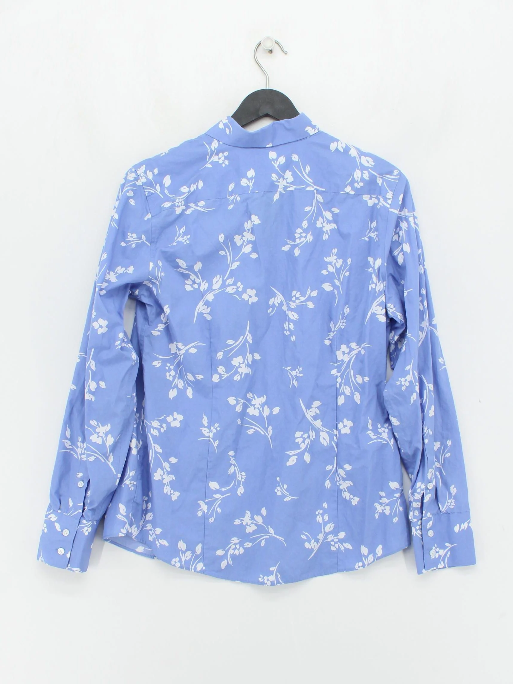 Lands End Women's Shirt M Blue Floral 100% Cotton Long Sleeve Collared Basic - Image 2