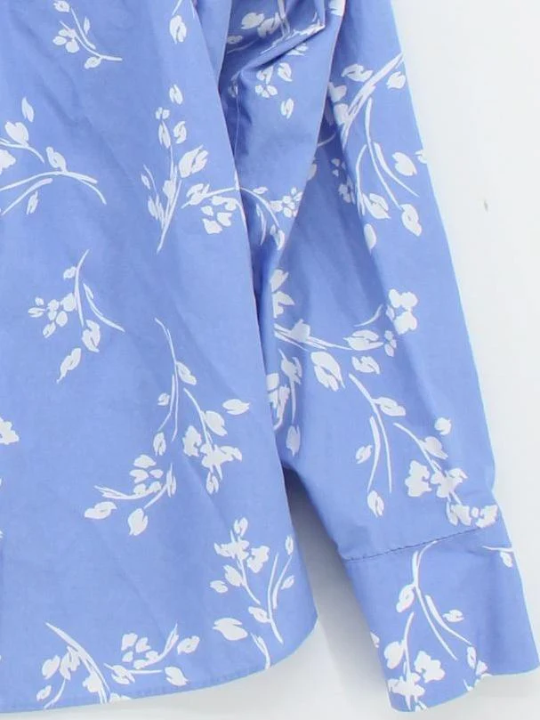 Lands End Women's Shirt M Blue Floral 100% Cotton Long Sleeve Collared Basic - Image 4