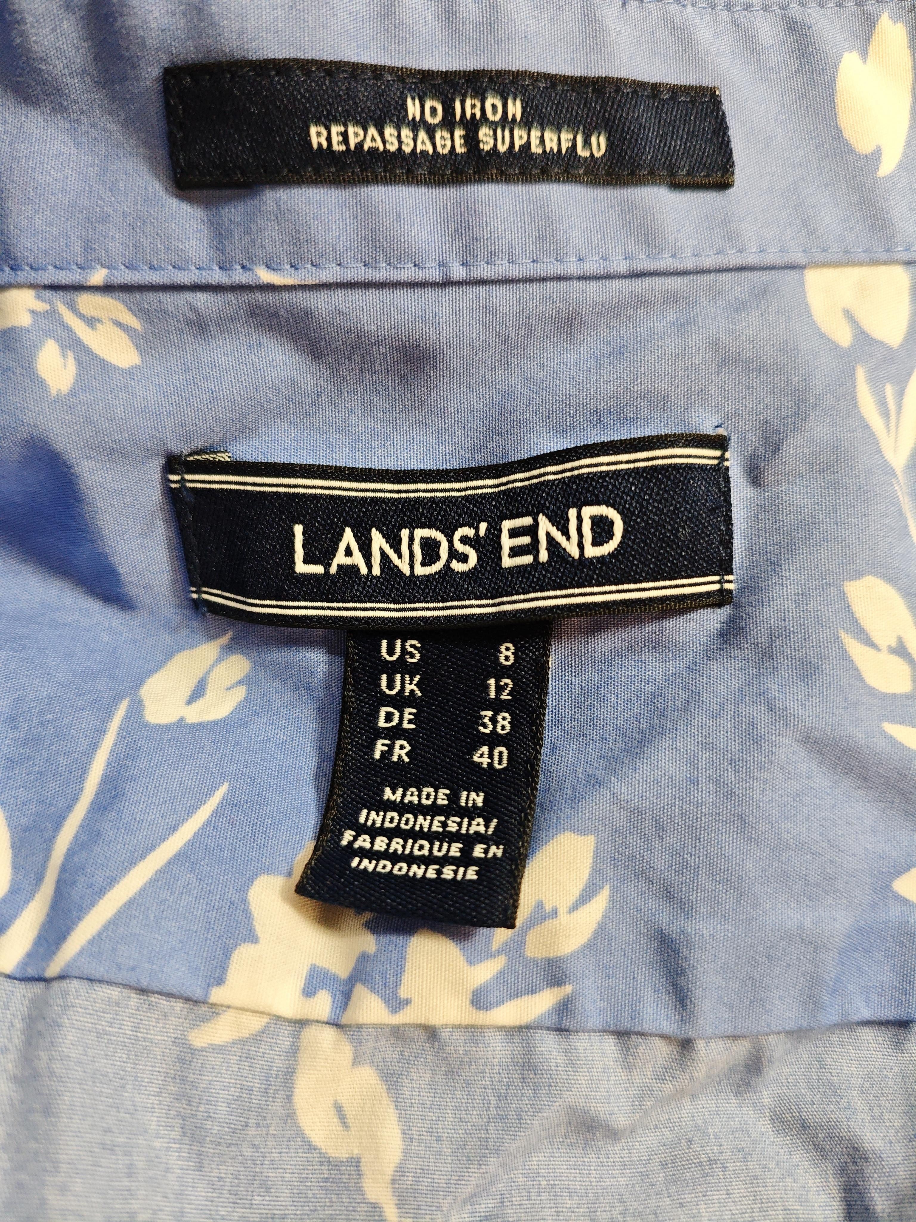 Lands End Women's Shirt M Blue Floral 100% Cotton Long Sleeve Collared Basic - Image 5