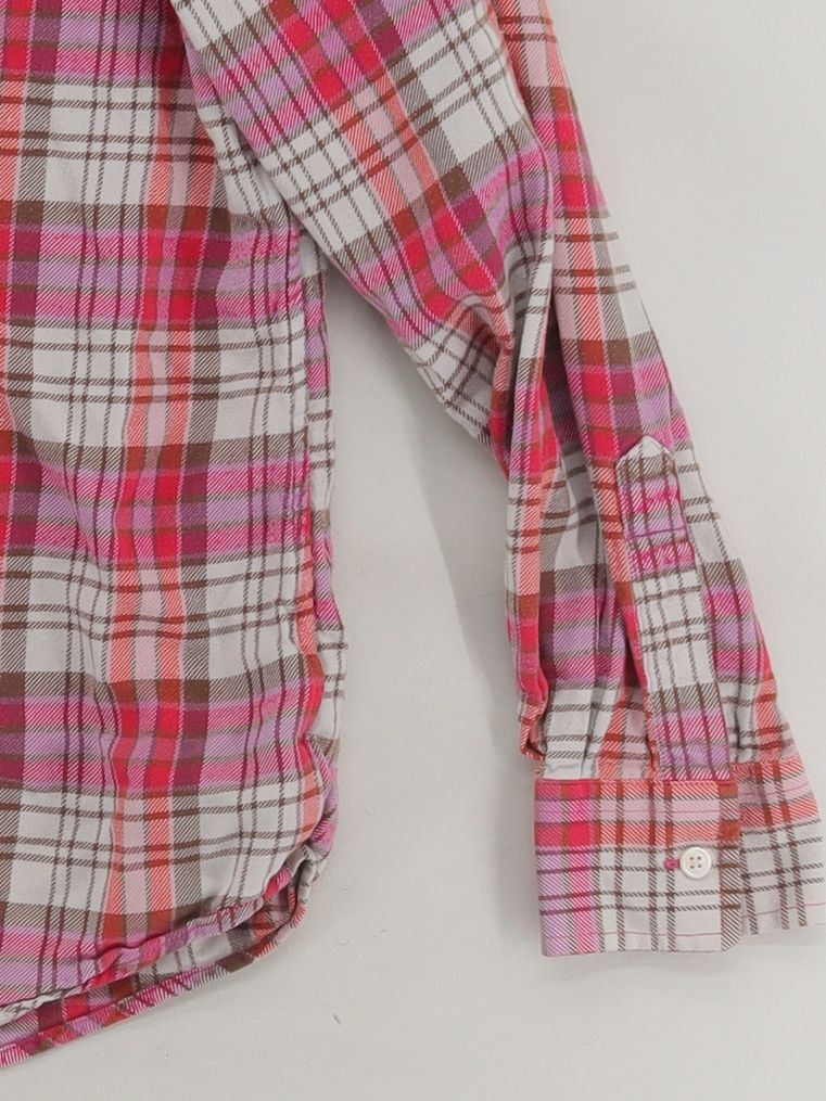 Lands End Women's Shirt M Multi Checkered 100% Cotton Long Sleeve Collared Basic - Image 4