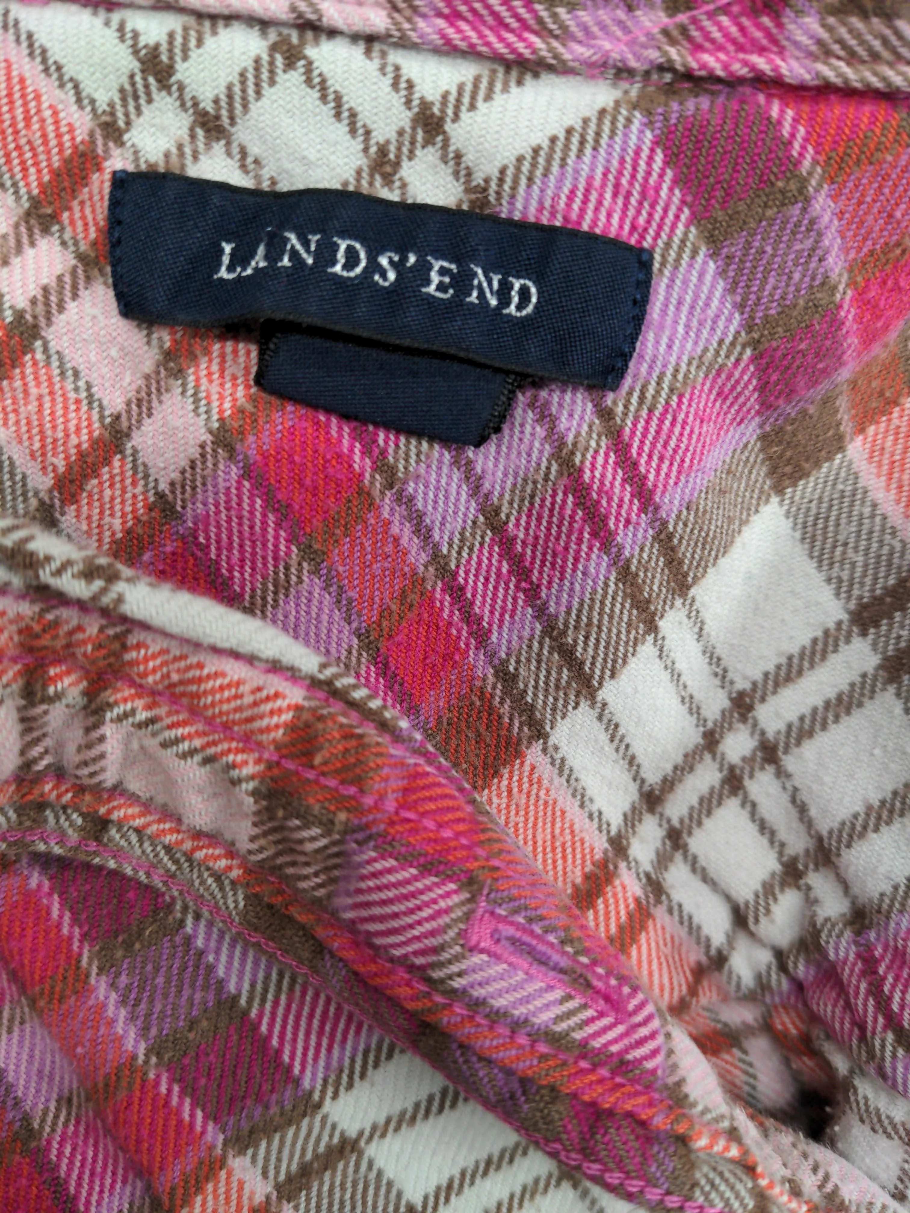 Lands End Women's Shirt M Multi Checkered 100% Cotton Long Sleeve Collared Basic - Image 5