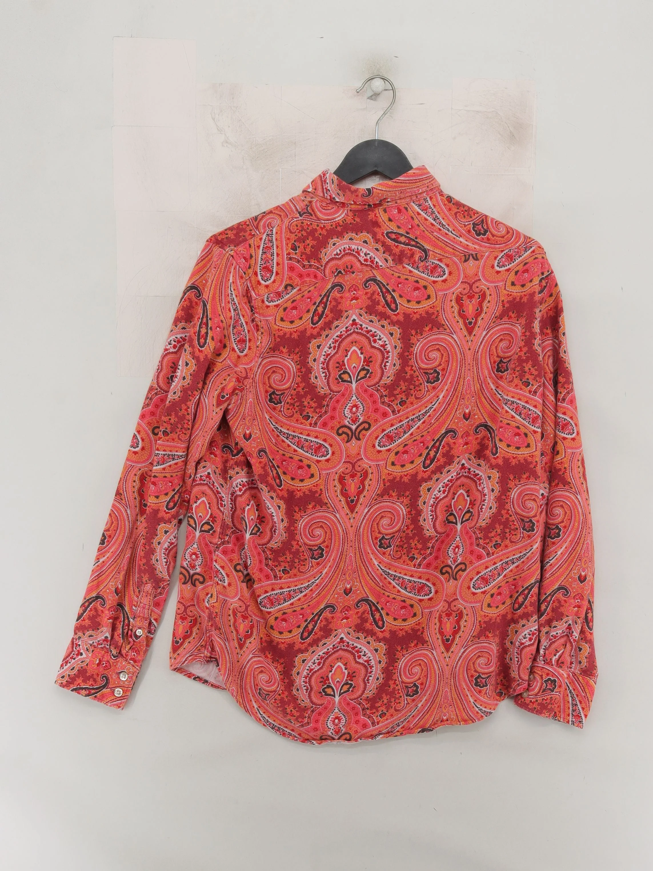 Lands End Women's Shirt M Red Paisley 100% Cotton Long Sleeve Collared Basic - Image 2