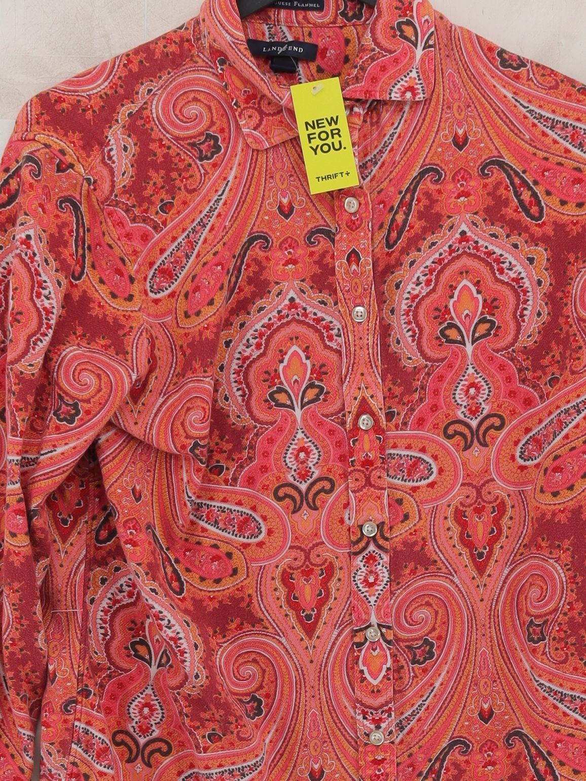 Lands End Women's Shirt M Red Paisley 100% Cotton Long Sleeve Collared Basic - Image 3