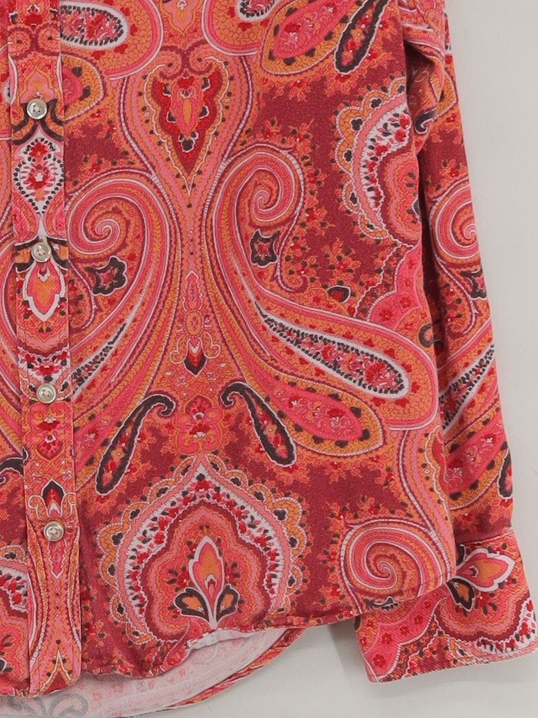 Lands End Women's Shirt M Red Paisley 100% Cotton Long Sleeve Collared Basic - Image 4