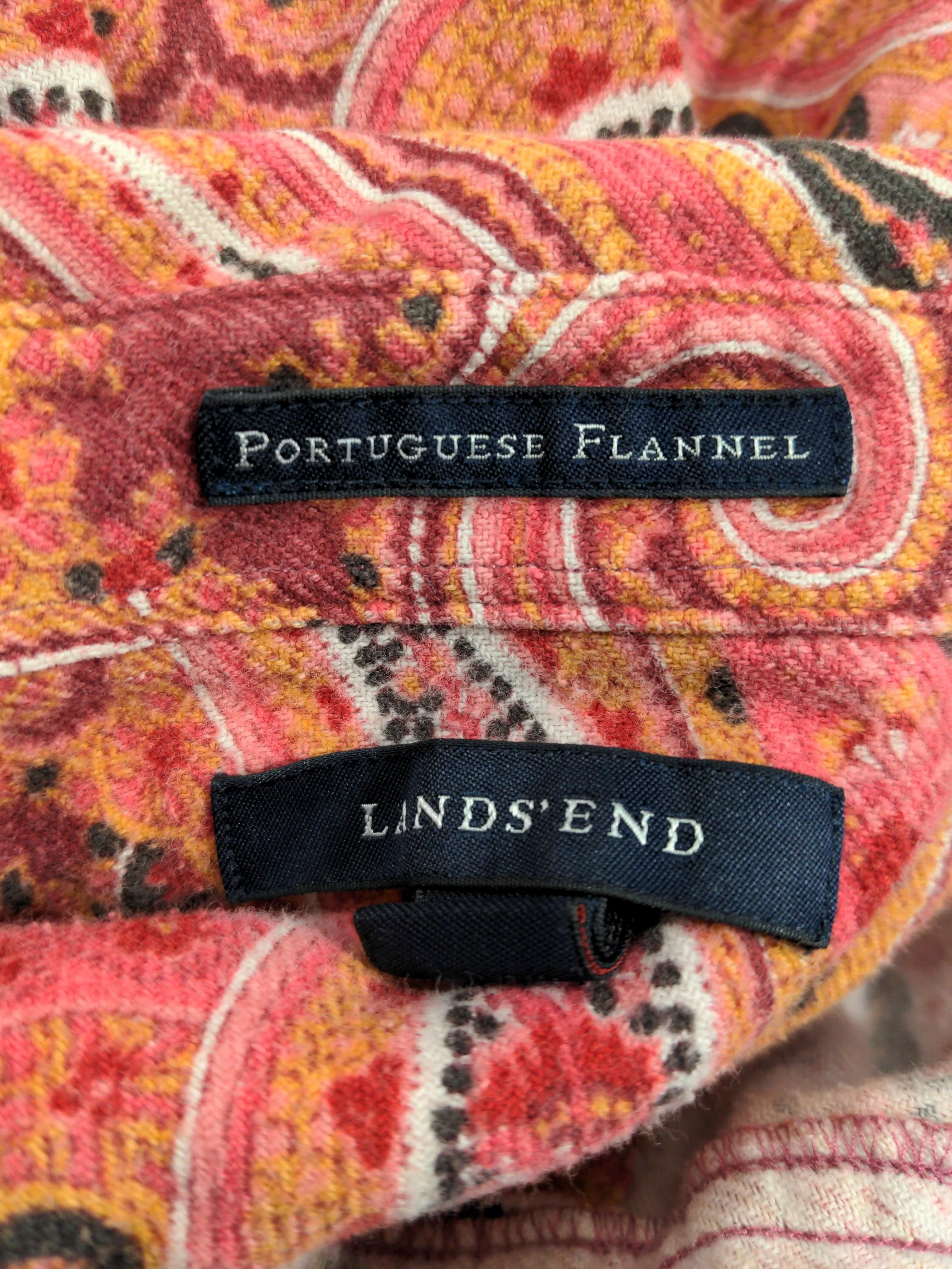 Lands End Women's Shirt M Red Paisley 100% Cotton Long Sleeve Collared Basic - Image 5