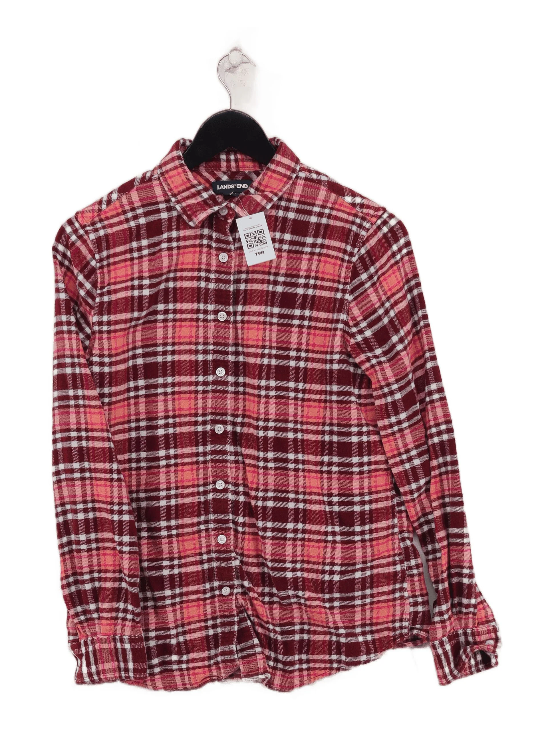 Lands End Women's Shirt UK 12 Red 100% Cotton Basic