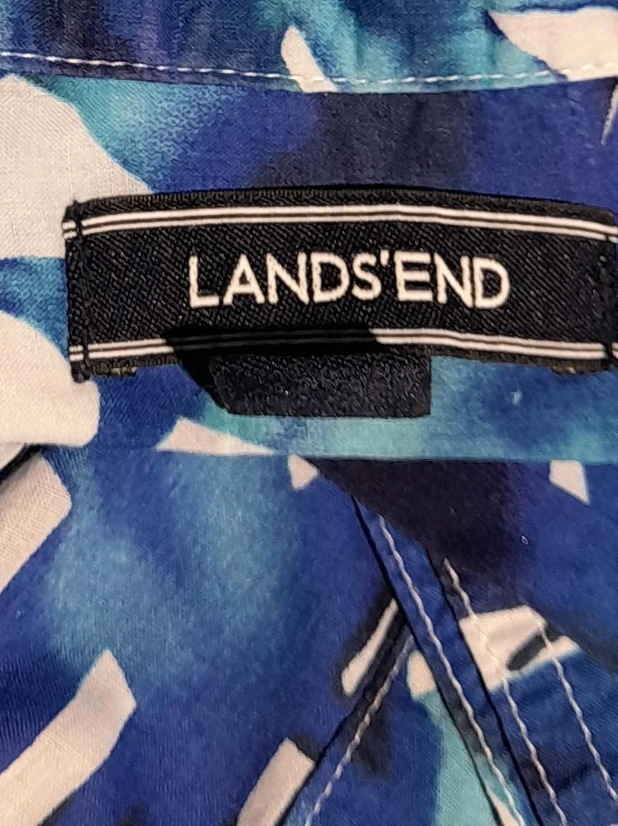Lands End Women's Shirt XL Blue Floral 100% Cotton 3/4 Sleeve Collared Basic - Image 5
