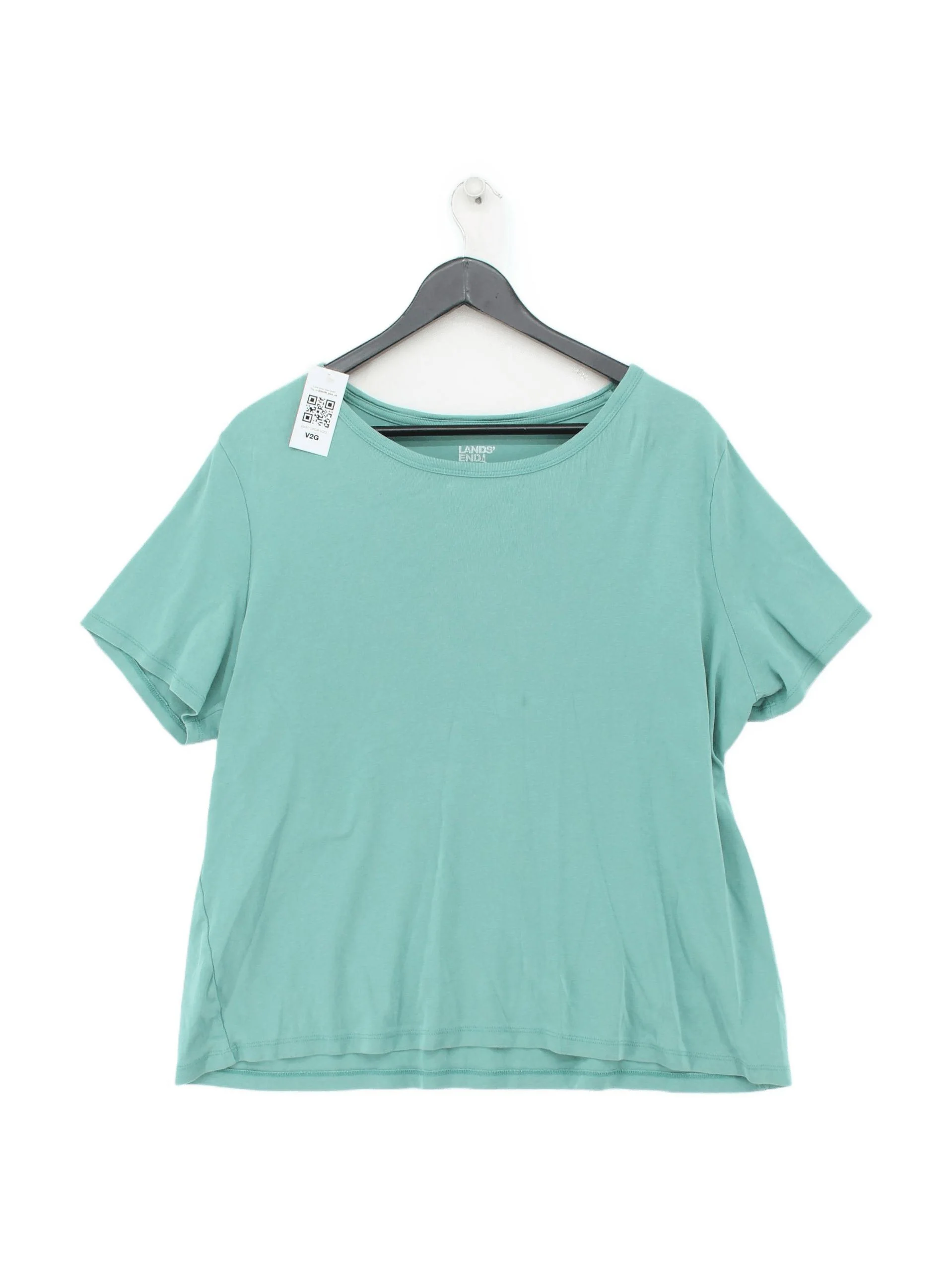 Lands End Women's T-Shirt UK 20 Green 100% Cotton Short Sleeve Round Neck Basic