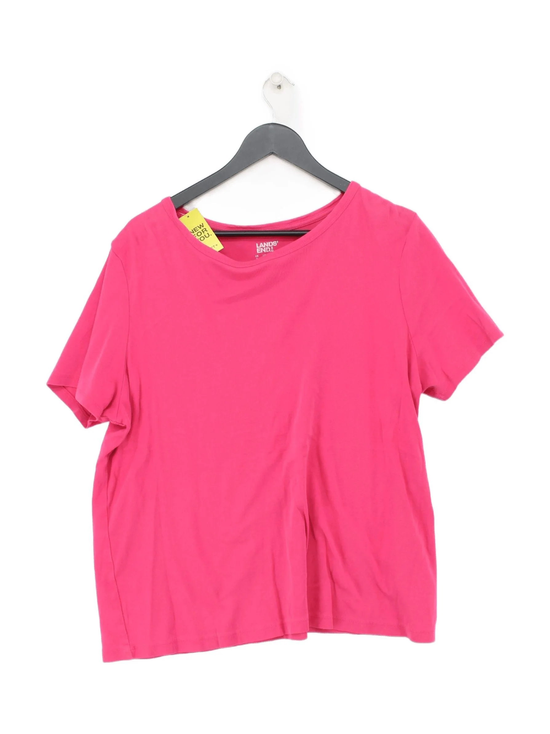 Lands End Women's T-Shirt UK 20 Pink 100% Cotton Short Sleeve Round Neck Basic