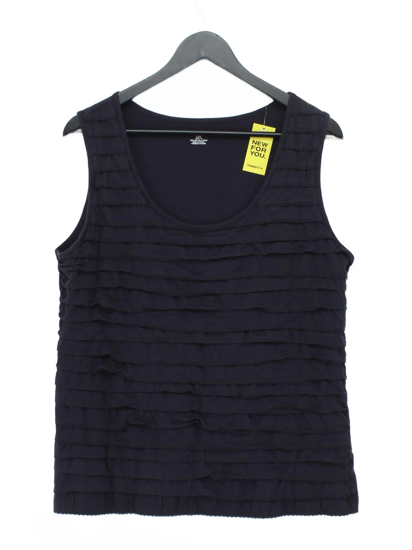 Lands End Women's Top L Blue 100% Cotton Sleeveless Round Neck Basic