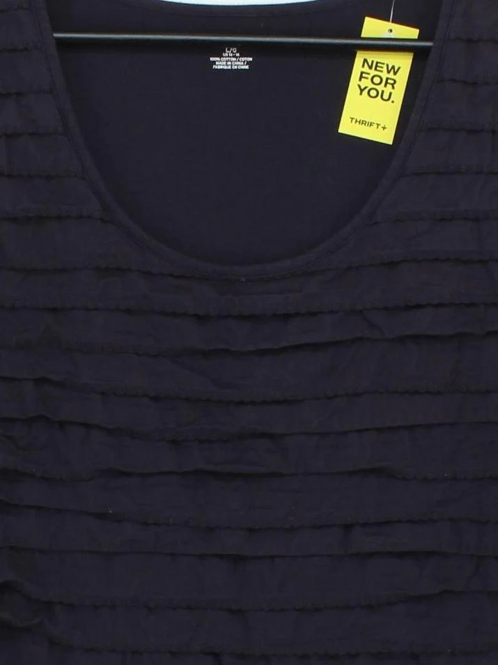 Lands End Women's Top L Blue 100% Cotton Sleeveless Round Neck Basic - Image 3