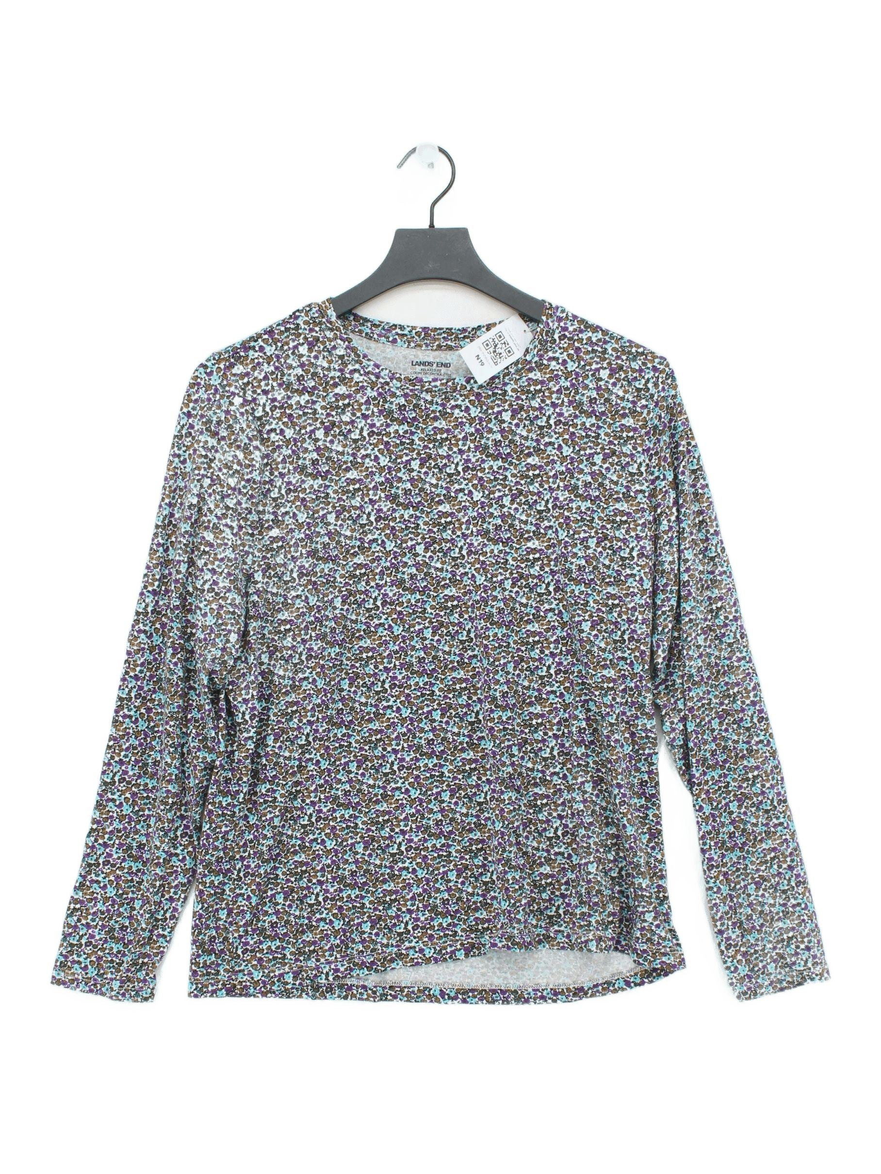 Lands End Women's Top M Multi Floral 100% Cotton Long Sleeve Round Neck Jersey