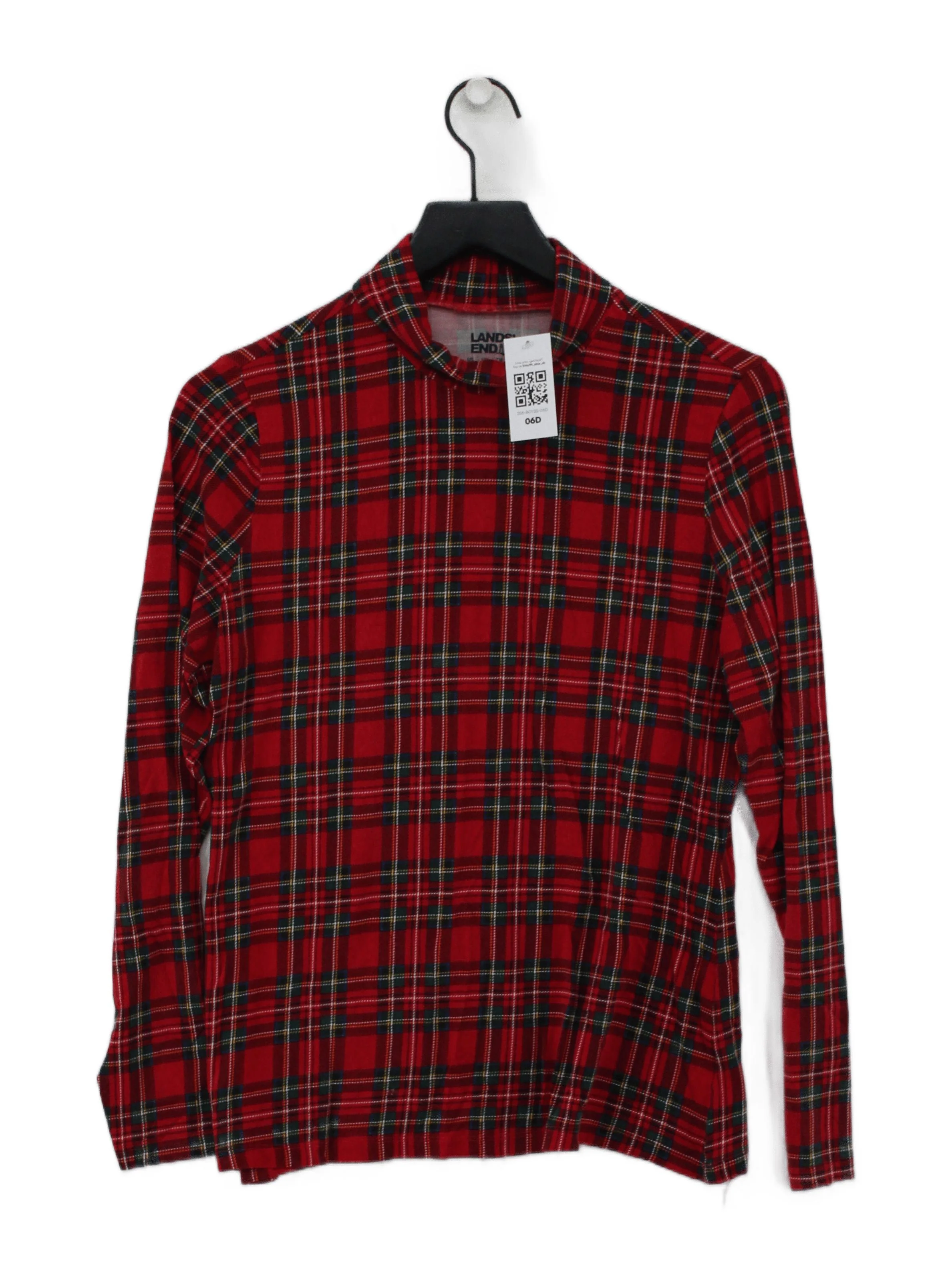 Lands End Women's Top M Red Checkered 100% Other Long Sleeve Mock Neck Basic