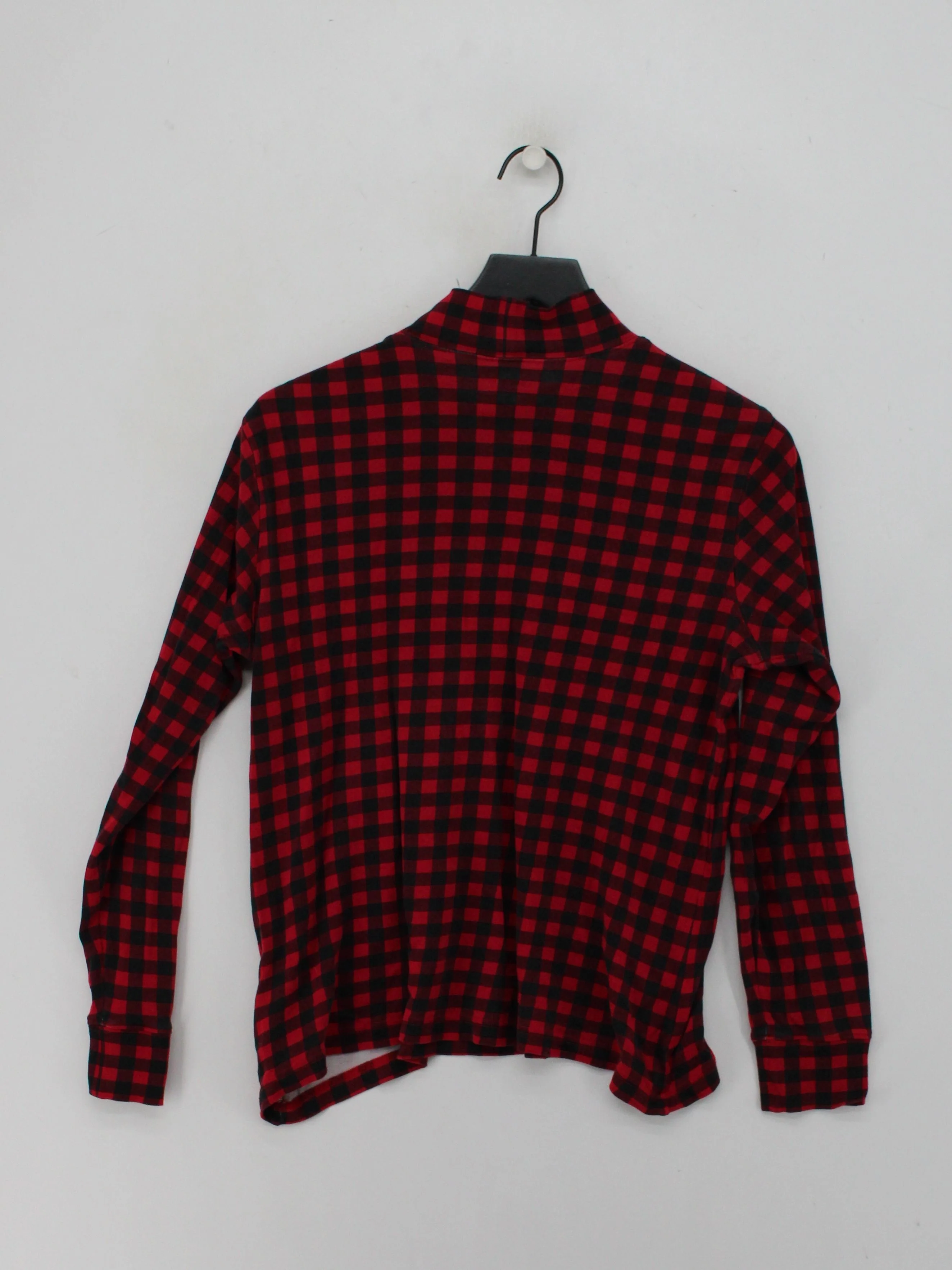 Lands End Women's Top S Red Checkered 100% Cotton Long Sleeve Round Neck Basic - Image 2
