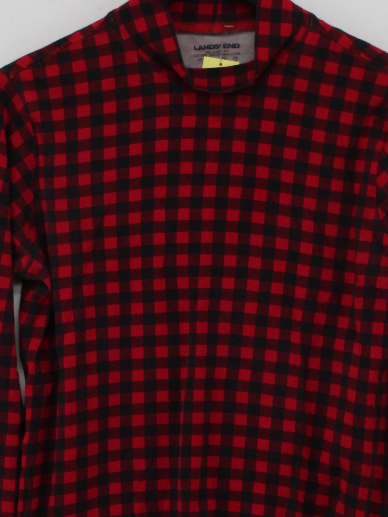 Lands End Women's Top S Red Checkered 100% Cotton Long Sleeve Round Neck Basic - Image 3