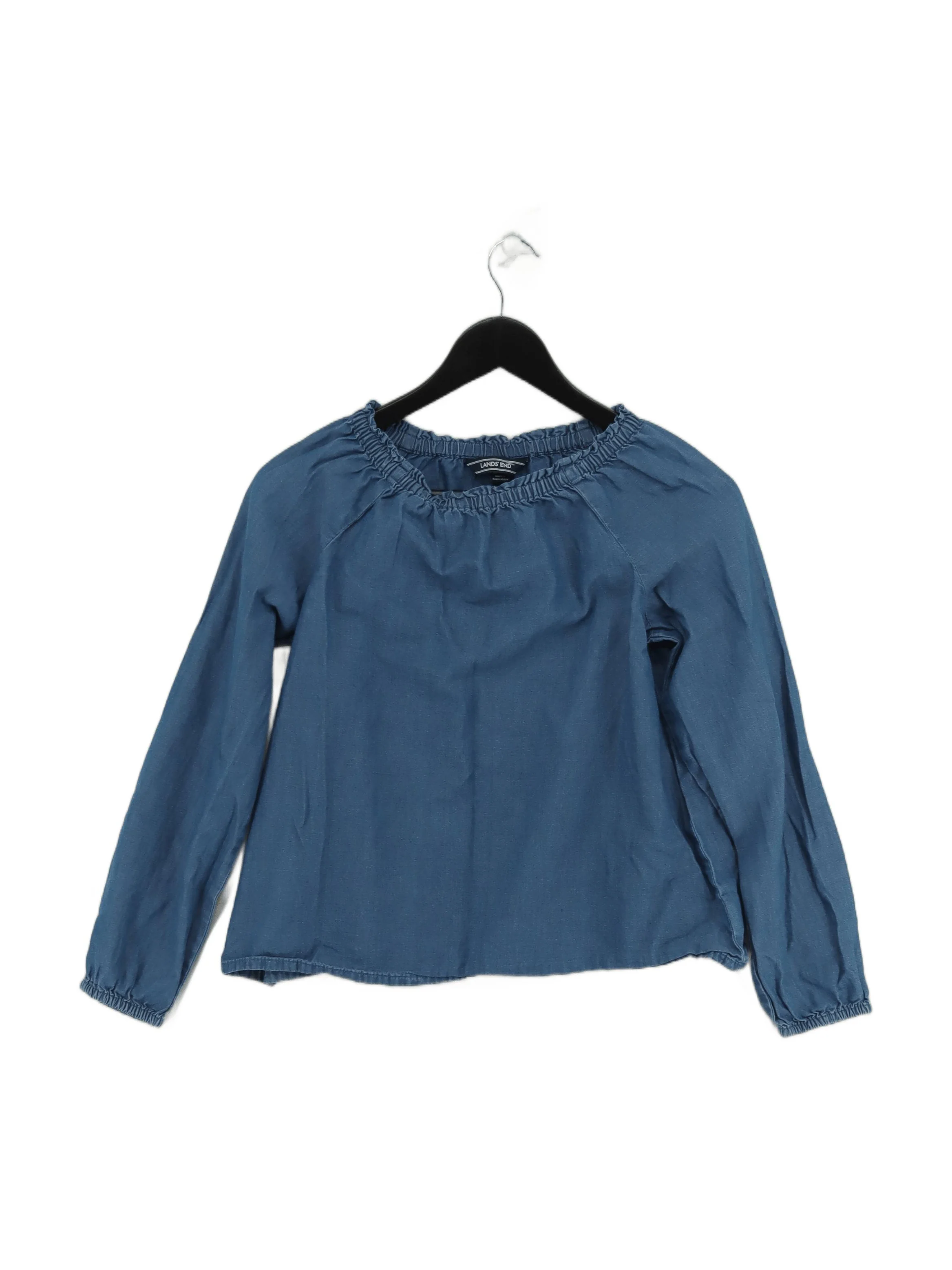 Lands End Women's Top UK 10 Blue 100% Cotton Long Sleeve Round Neck Basic