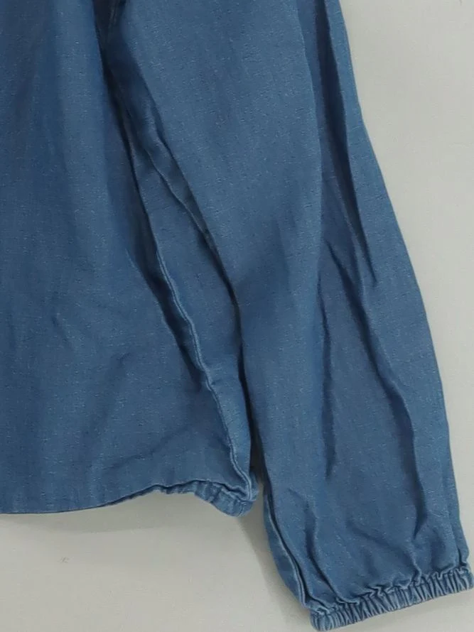 Lands End Women's Top UK 10 Blue 100% Cotton Long Sleeve Round Neck Basic - Image 4