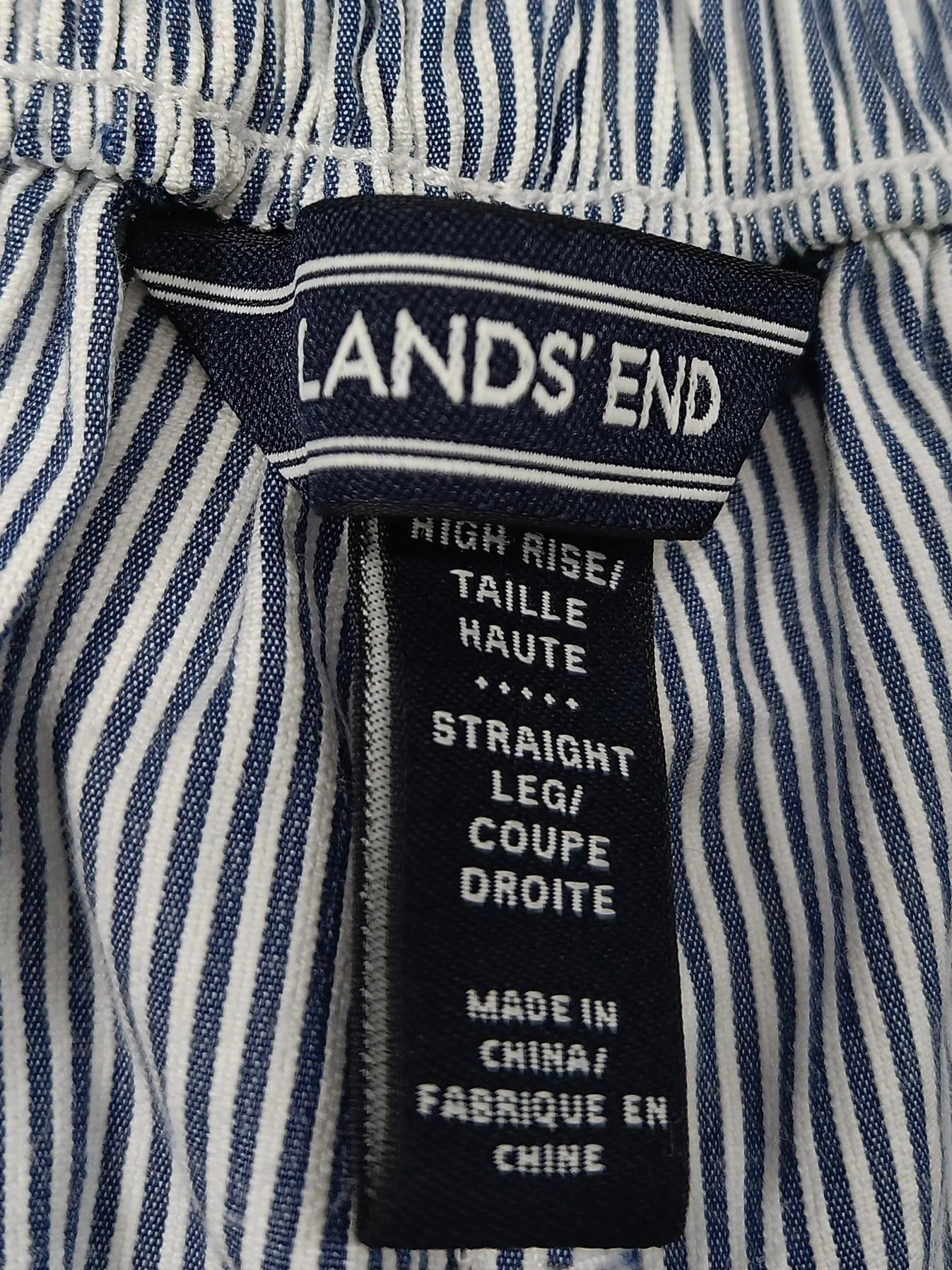 Lands End Women's Trousers M Blue Striped Cotton with Spandex Straight Capri - Image 6