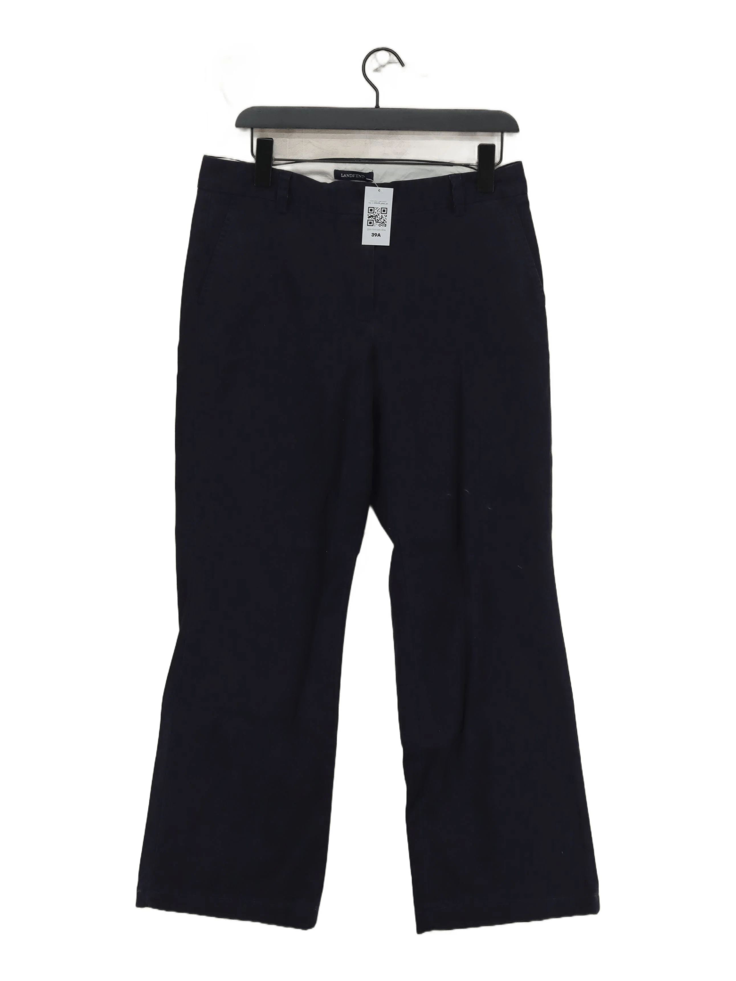 Lands End Women's Trousers UK 12 Blue Cotton with Elastane Straight Chino