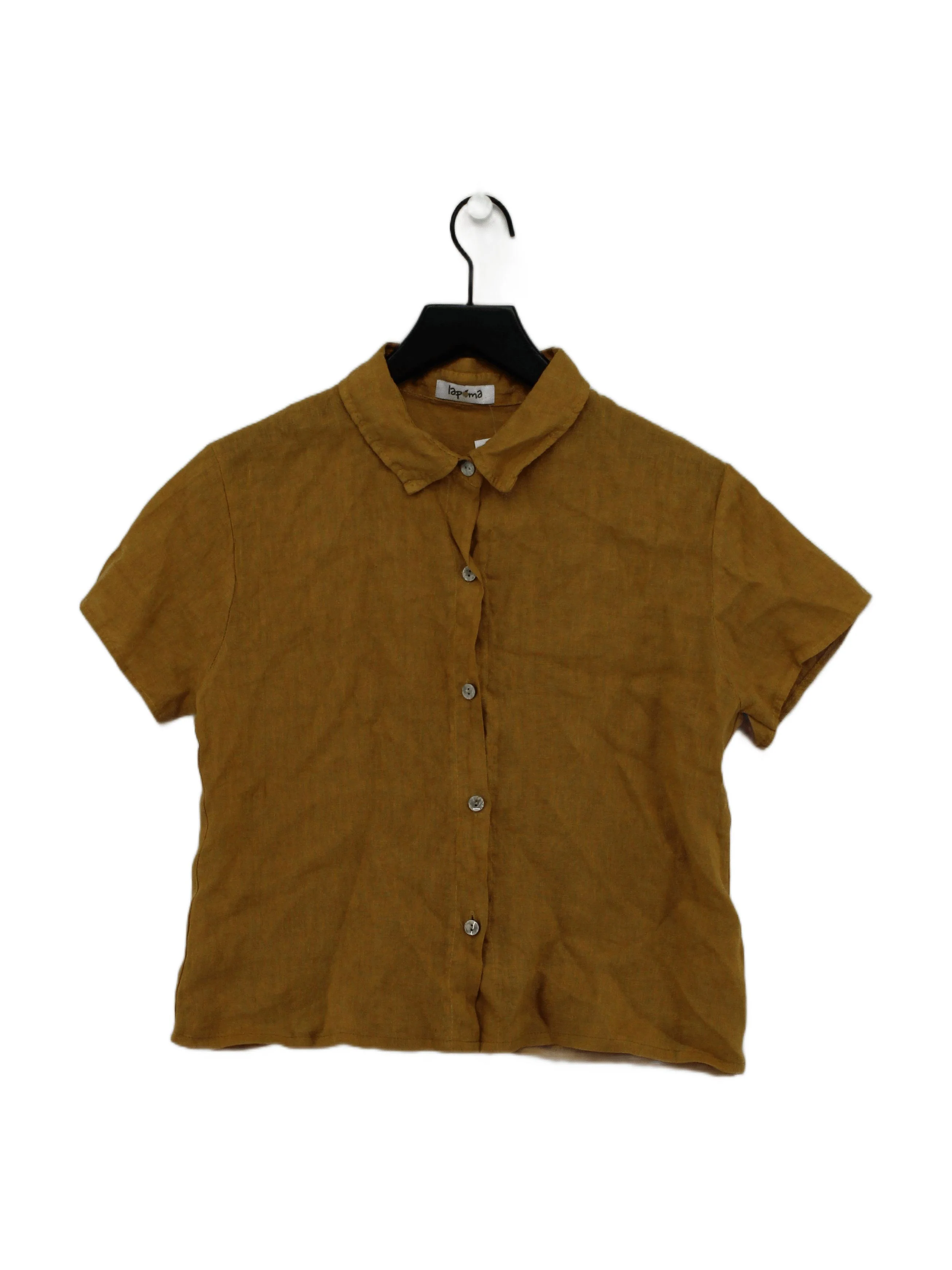 Lapima Women's Shirt M Yellow 100% Linen Short Sleeve Collared Basic