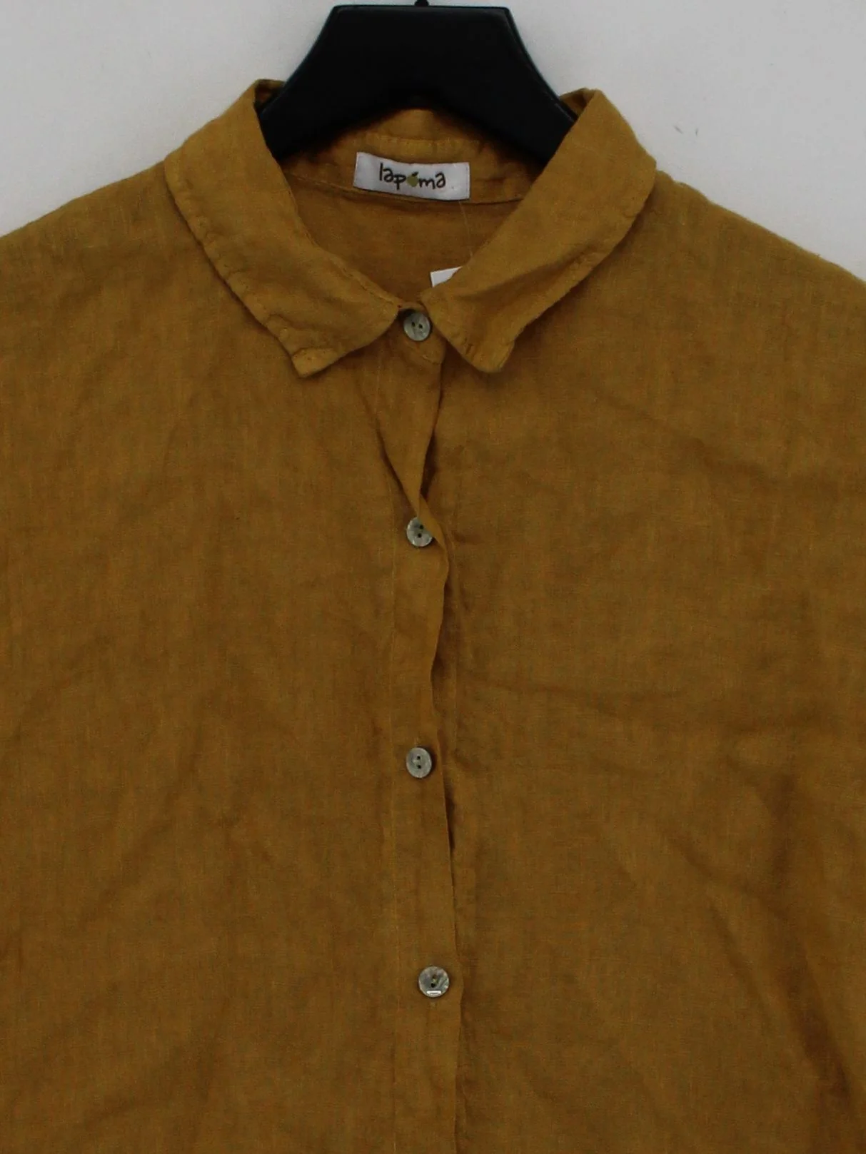 Lapima Women's Shirt M Yellow 100% Linen Short Sleeve Collared Basic - Image 3