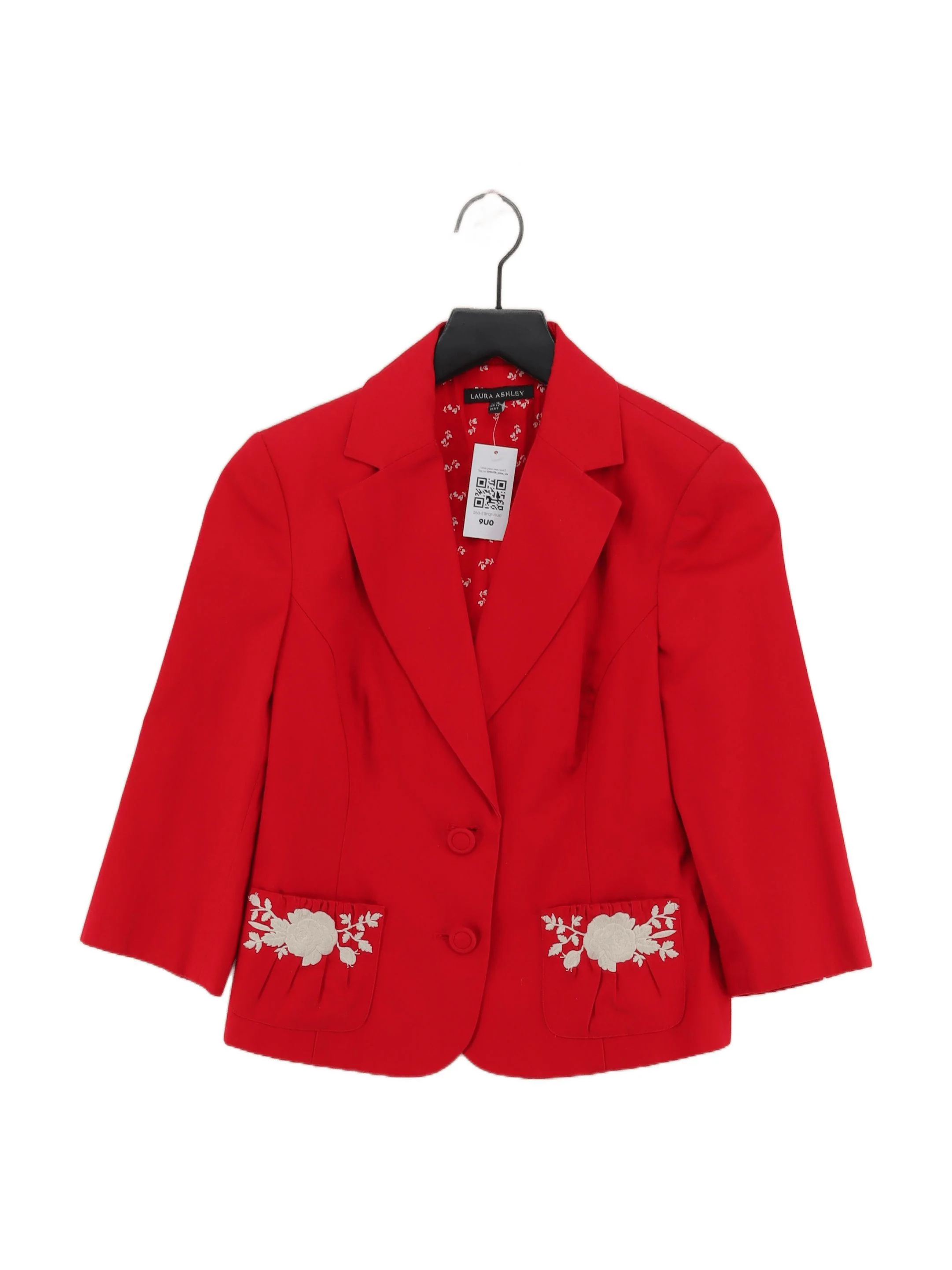 Laura Ashley Women's Blazer UK 12 Red Cotton with Acetate Overcoat