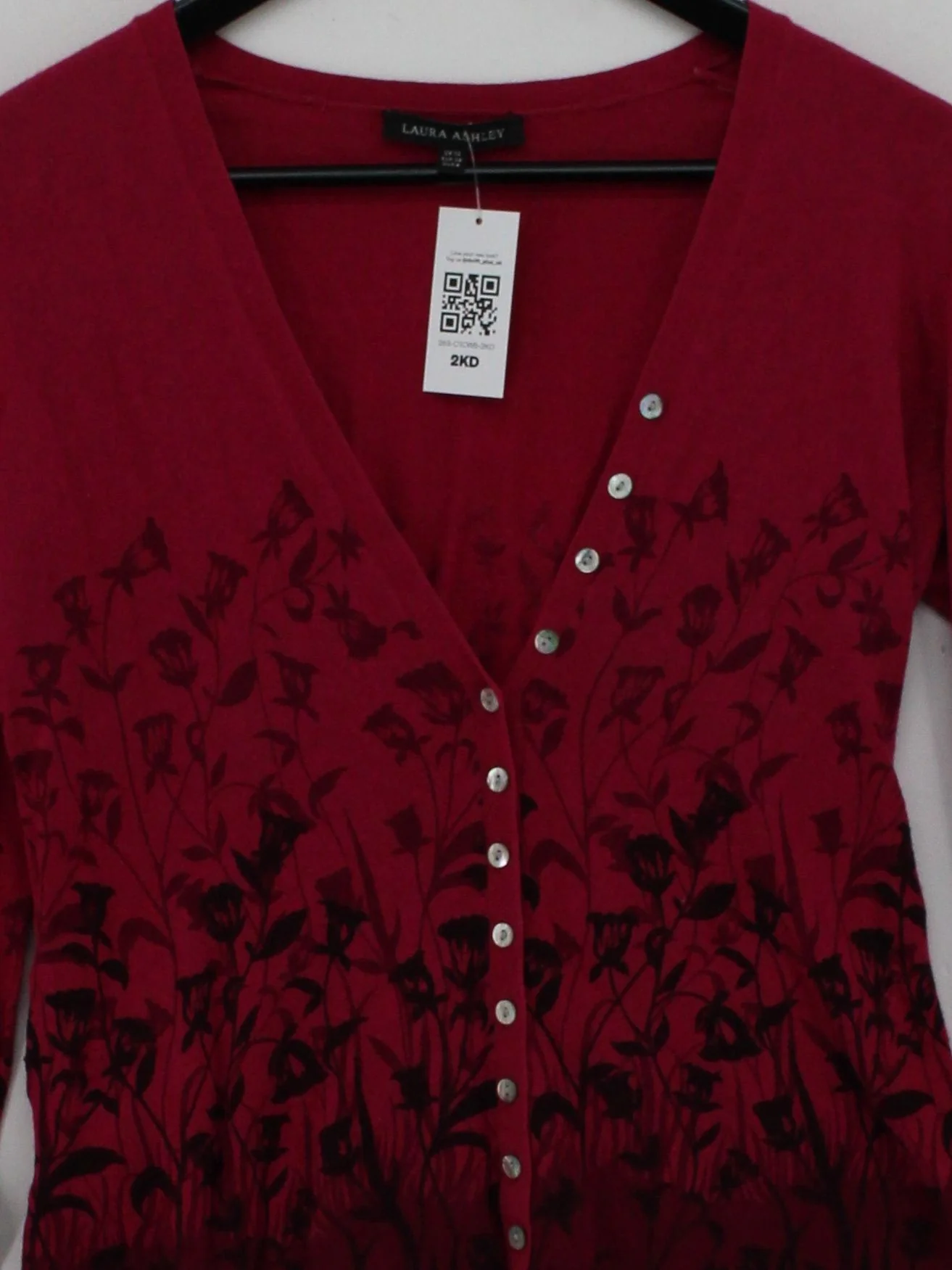 Laura Ashley Women's Cardigan UK 12 Pink Floral Cotton with Wool V-Neck Cardigan - Image 3