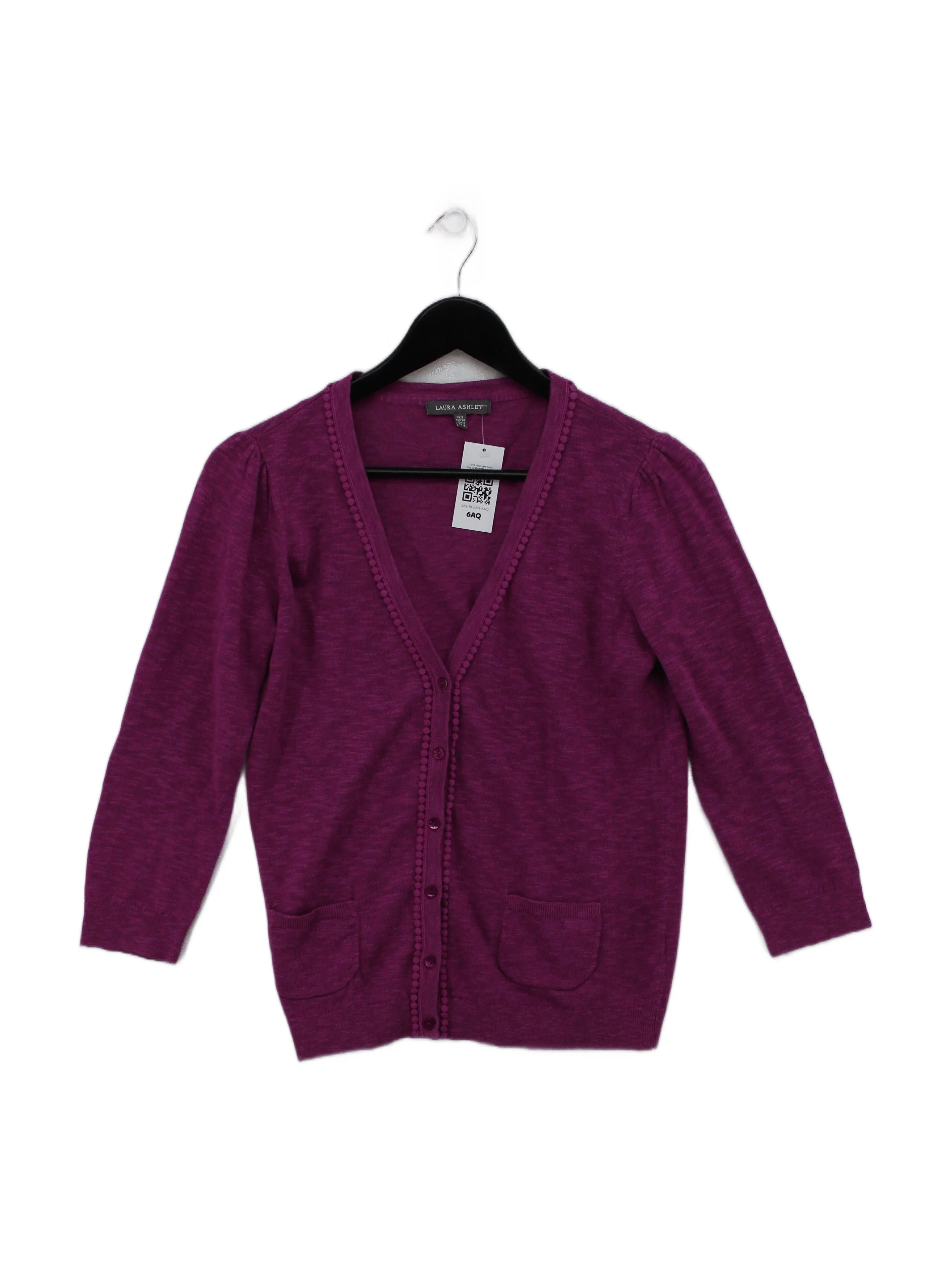 Laura Ashley Women's Cardigan UK 8 Purple Linen with Cotton V-Neck Cardigan