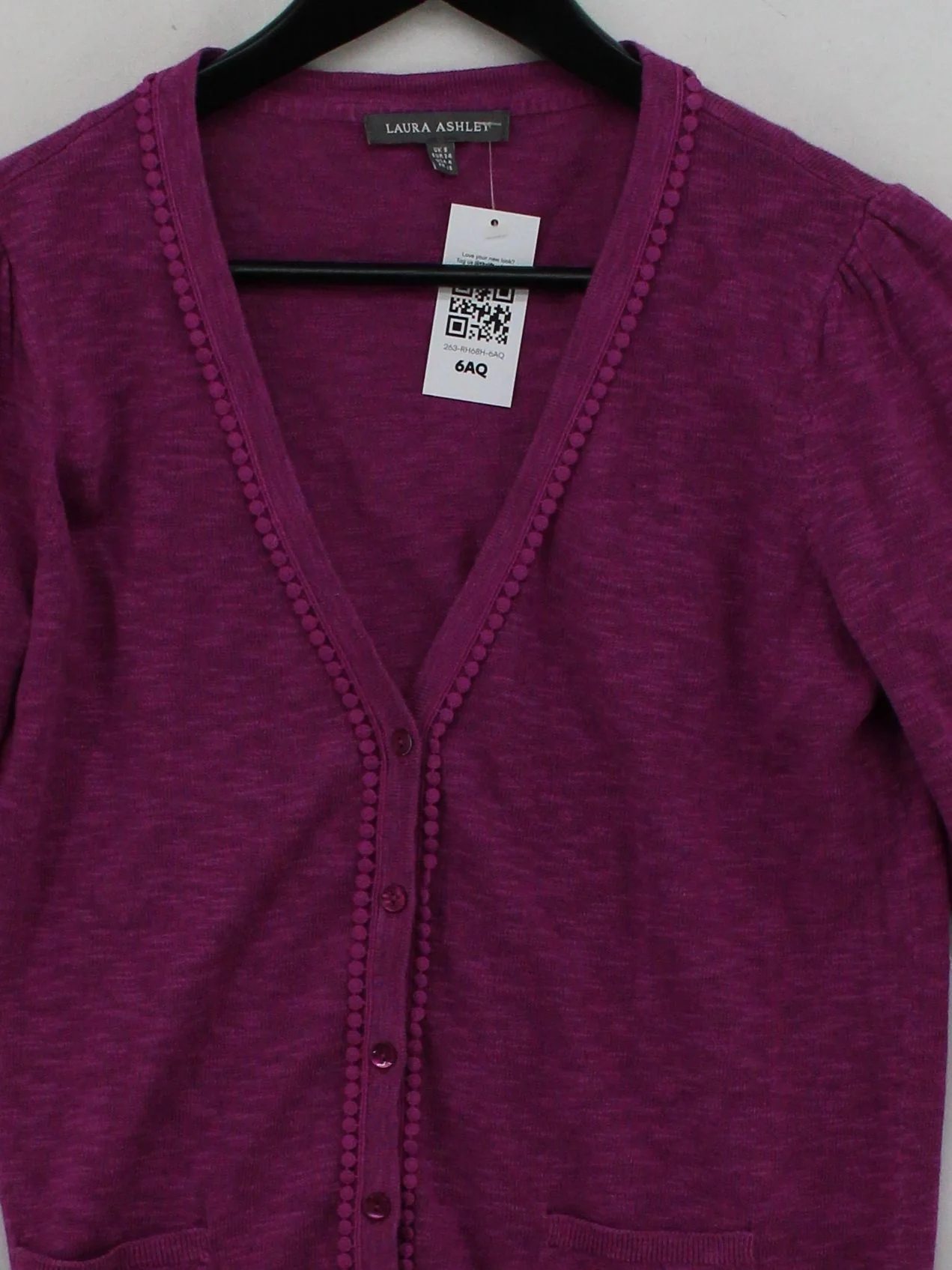 Laura Ashley Women's Cardigan UK 8 Purple Linen with Cotton V-Neck Cardigan - Image 3