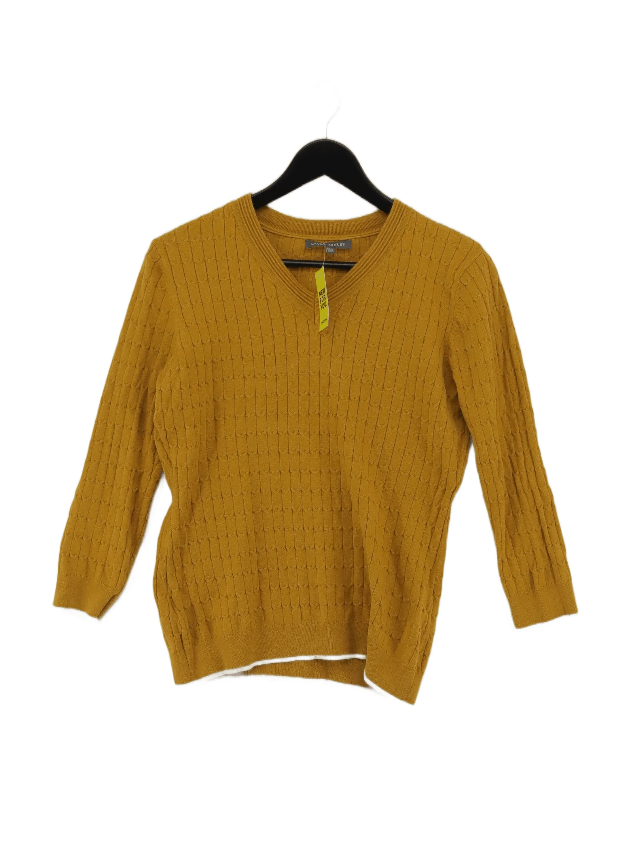 Laura Ashley Women's Jumper UK 10 Yellow Cotton with Acrylic V-Neck Pullover