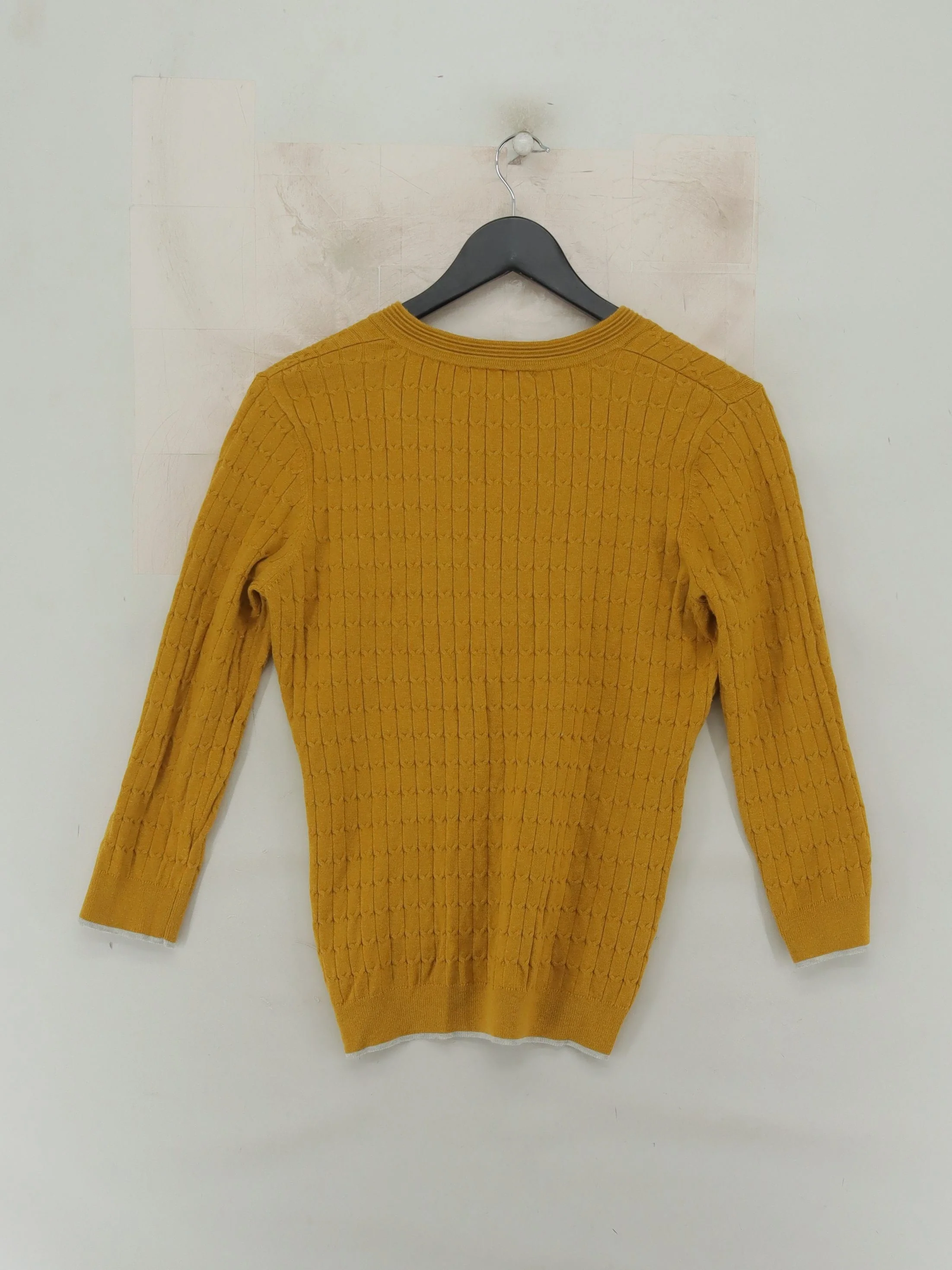 Laura Ashley Women's Jumper UK 10 Yellow Cotton with Acrylic V-Neck Pullover - Image 2