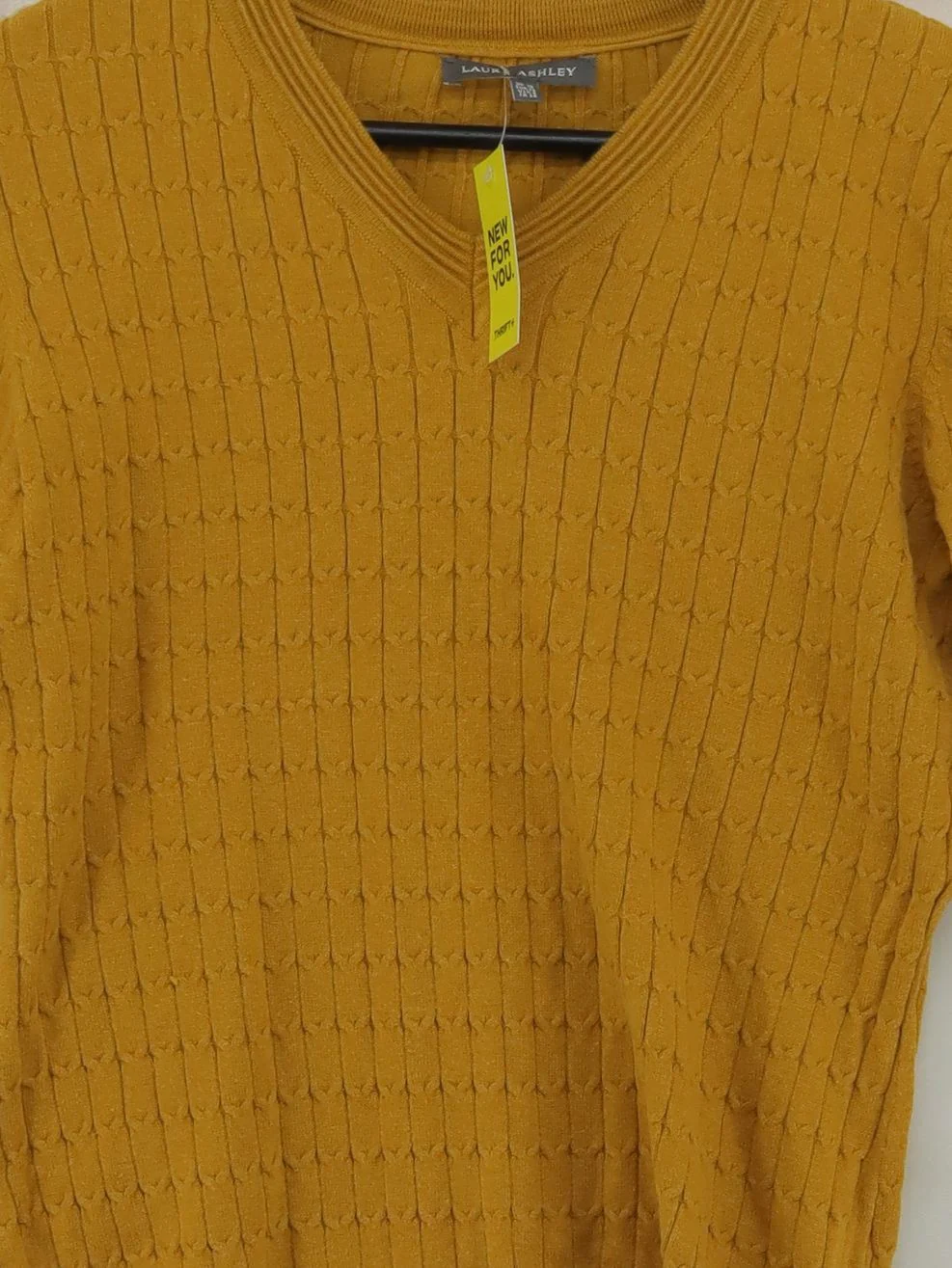 Laura Ashley Women's Jumper UK 10 Yellow Cotton with Acrylic V-Neck Pullover - Image 3