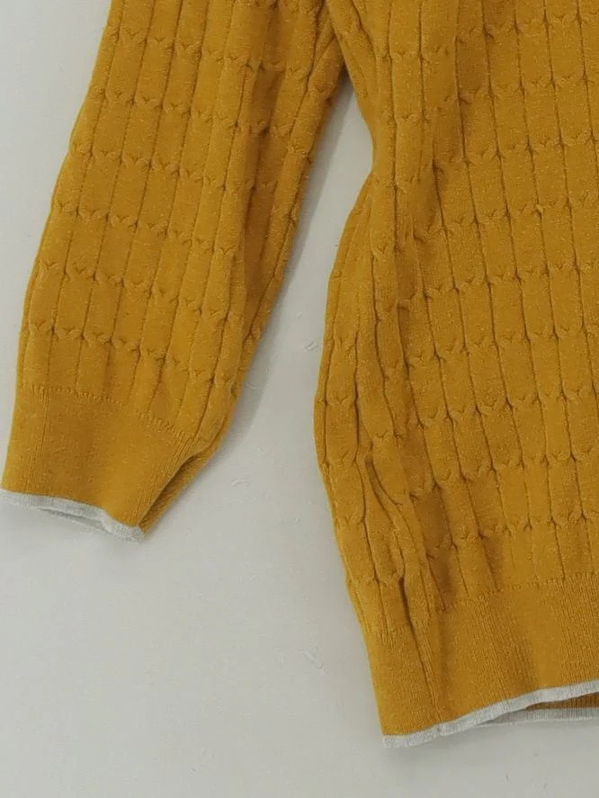 Laura Ashley Women's Jumper UK 10 Yellow Cotton with Acrylic V-Neck Pullover - Image 4