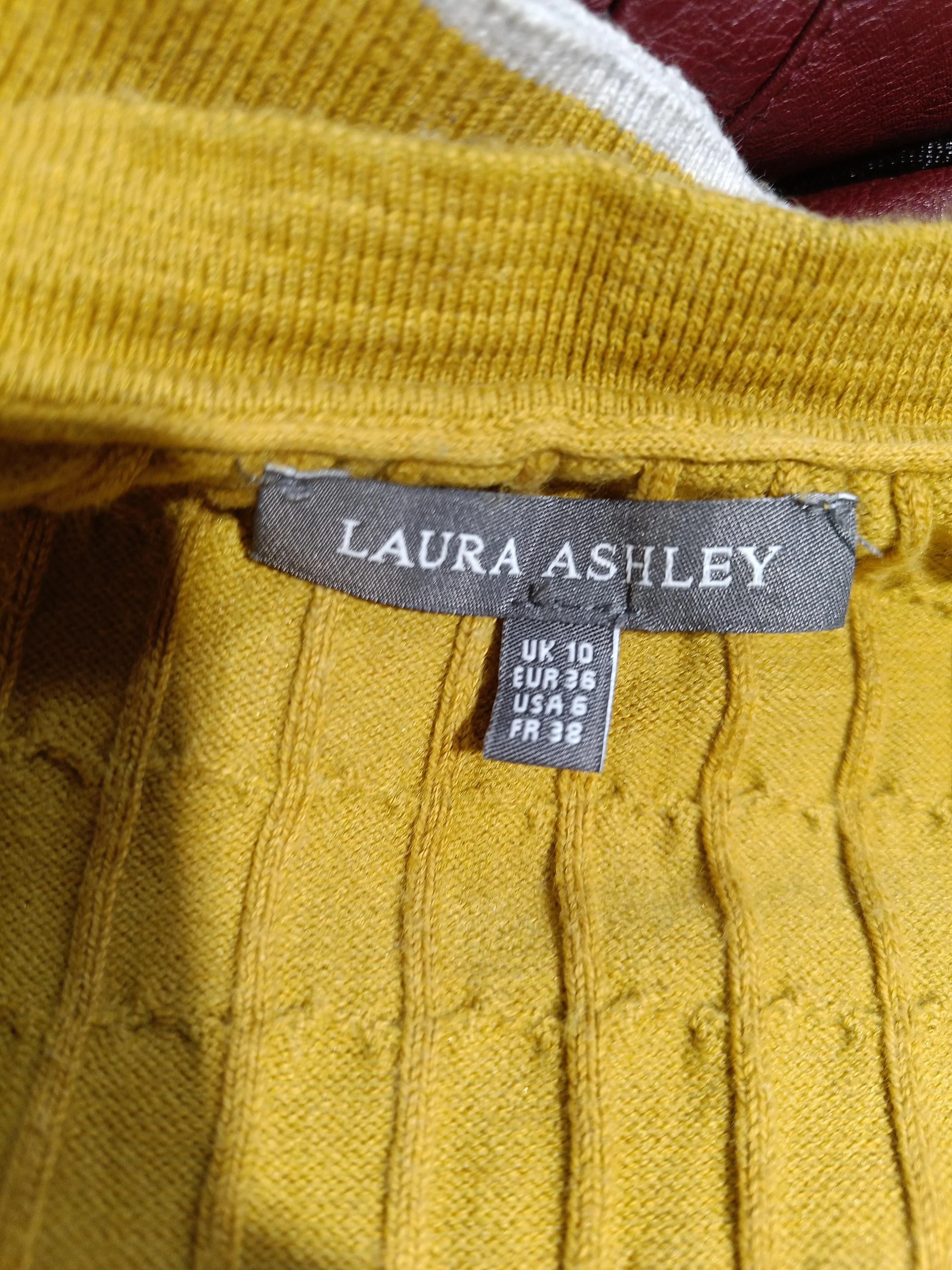 Laura Ashley Women's Jumper UK 10 Yellow Cotton with Acrylic V-Neck Pullover - Image 5