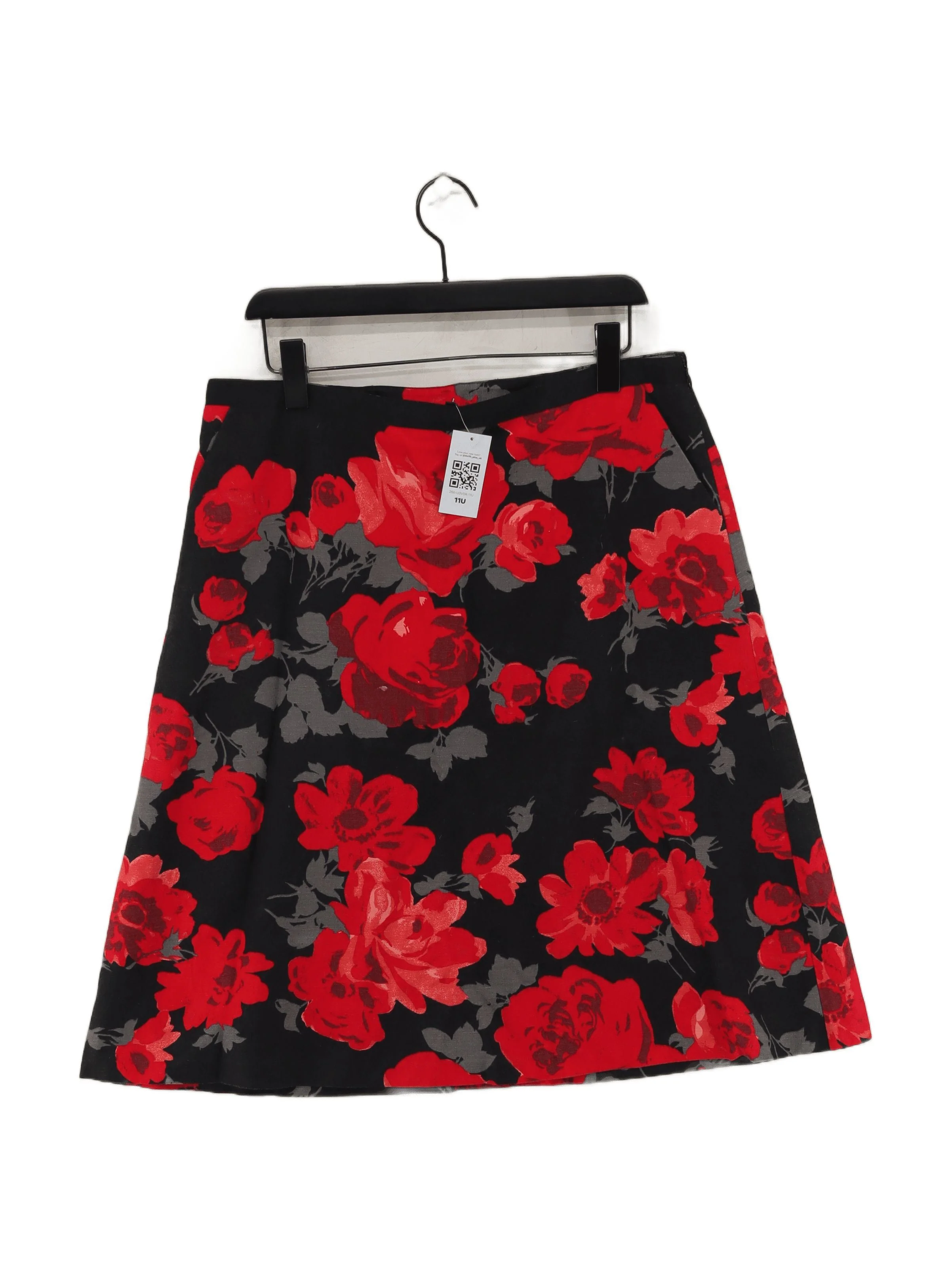 Laura Ashley Women's Mini Skirt UK 16 Black Floral Linen with Cotton Short Mini